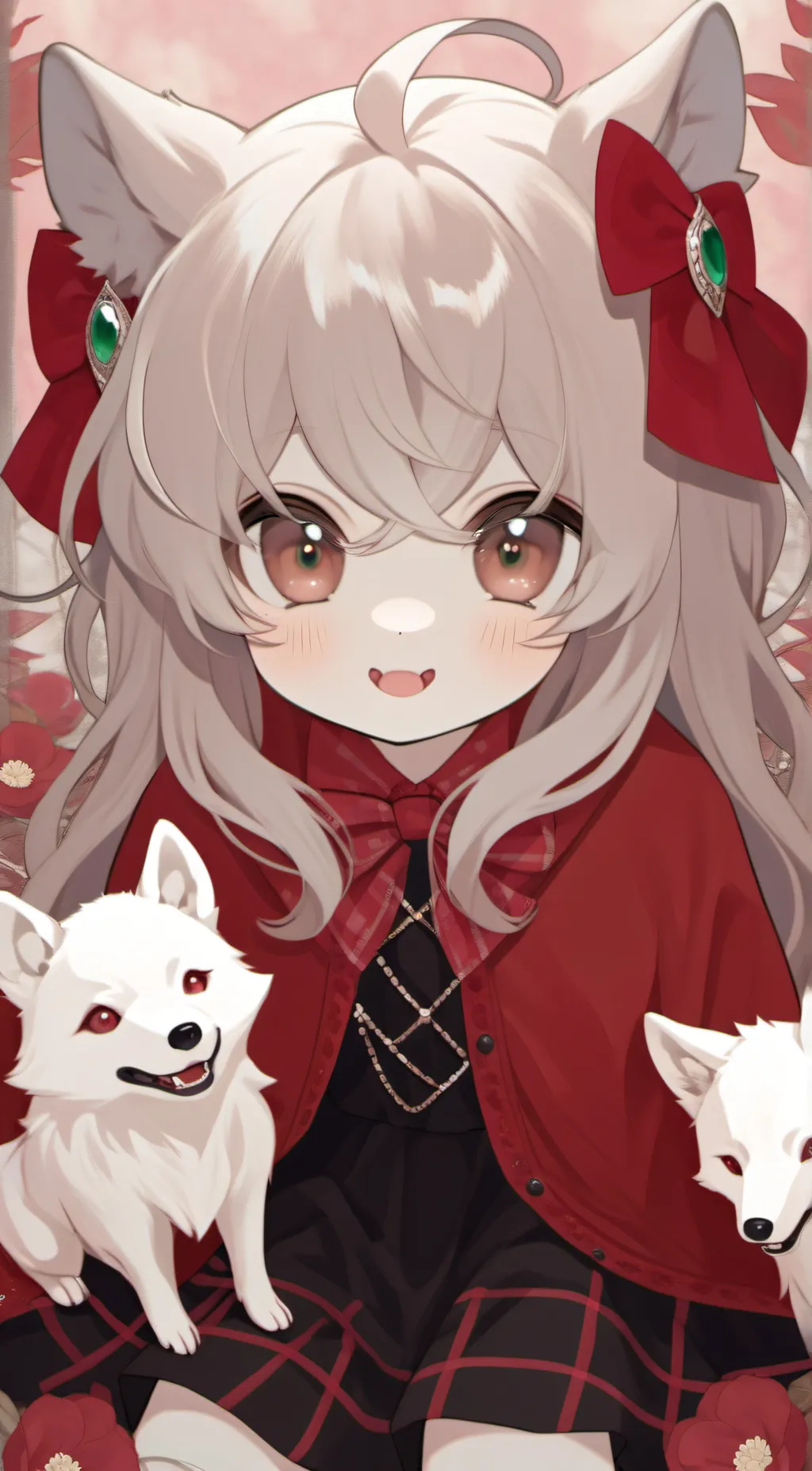 ai character: red cute wolf  background