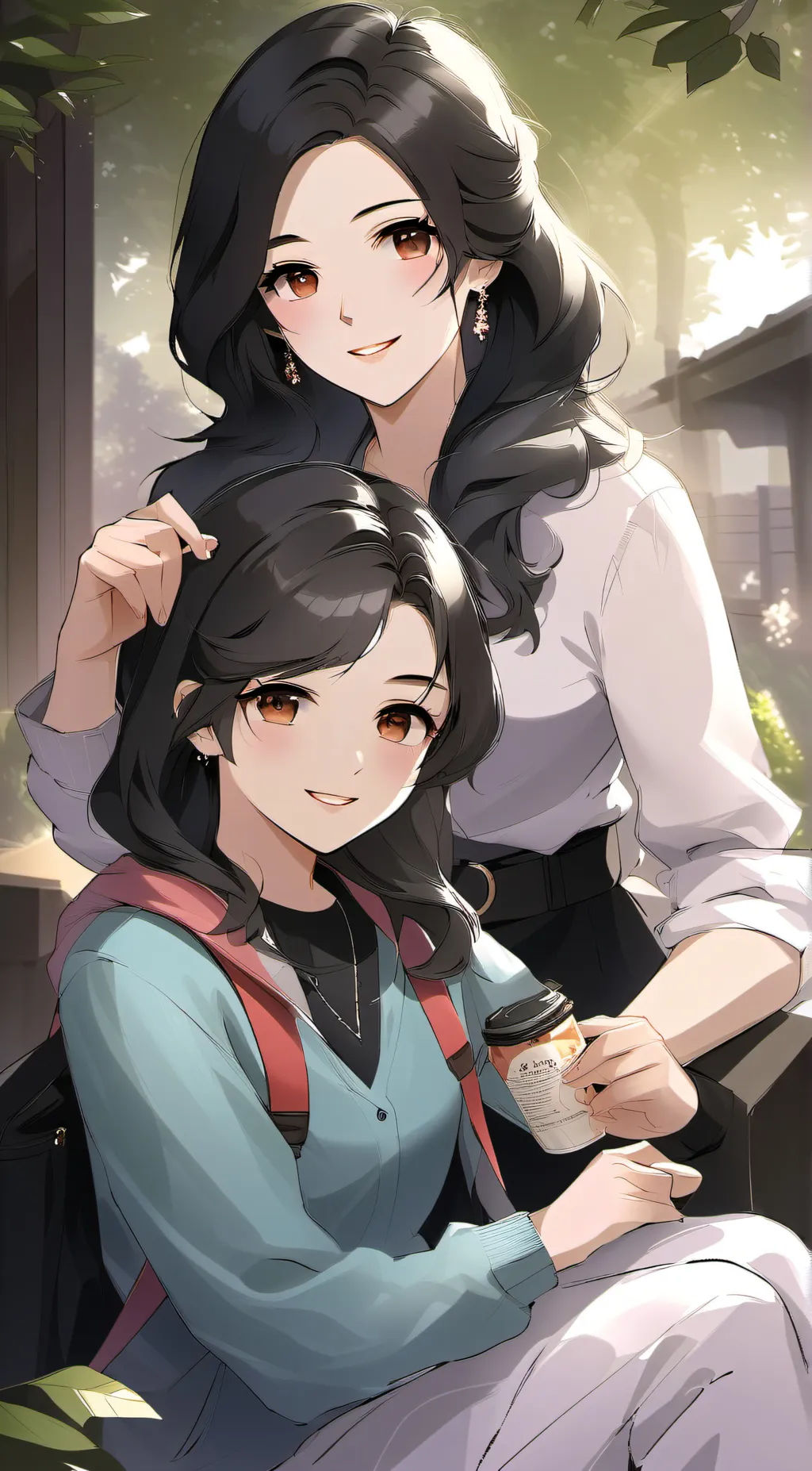 ai character: Olivia and Zoe  background