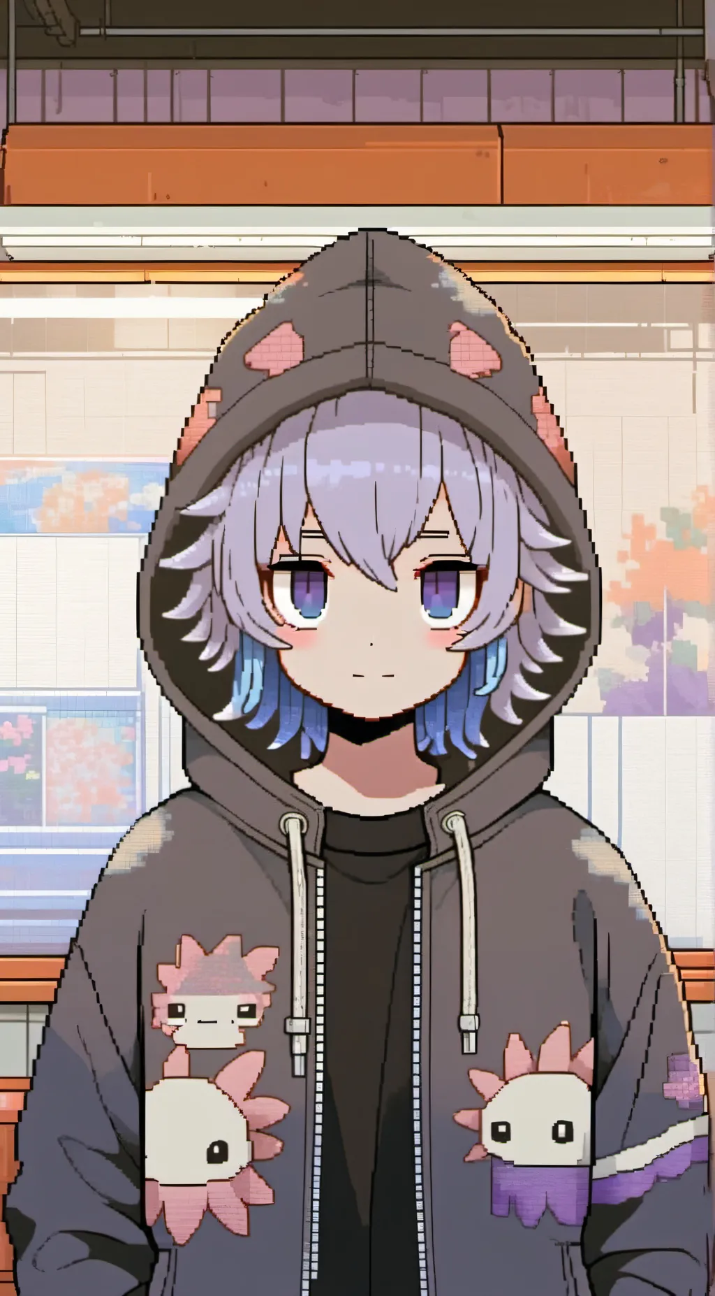 ai character: LilyTheBlueAxolotl background