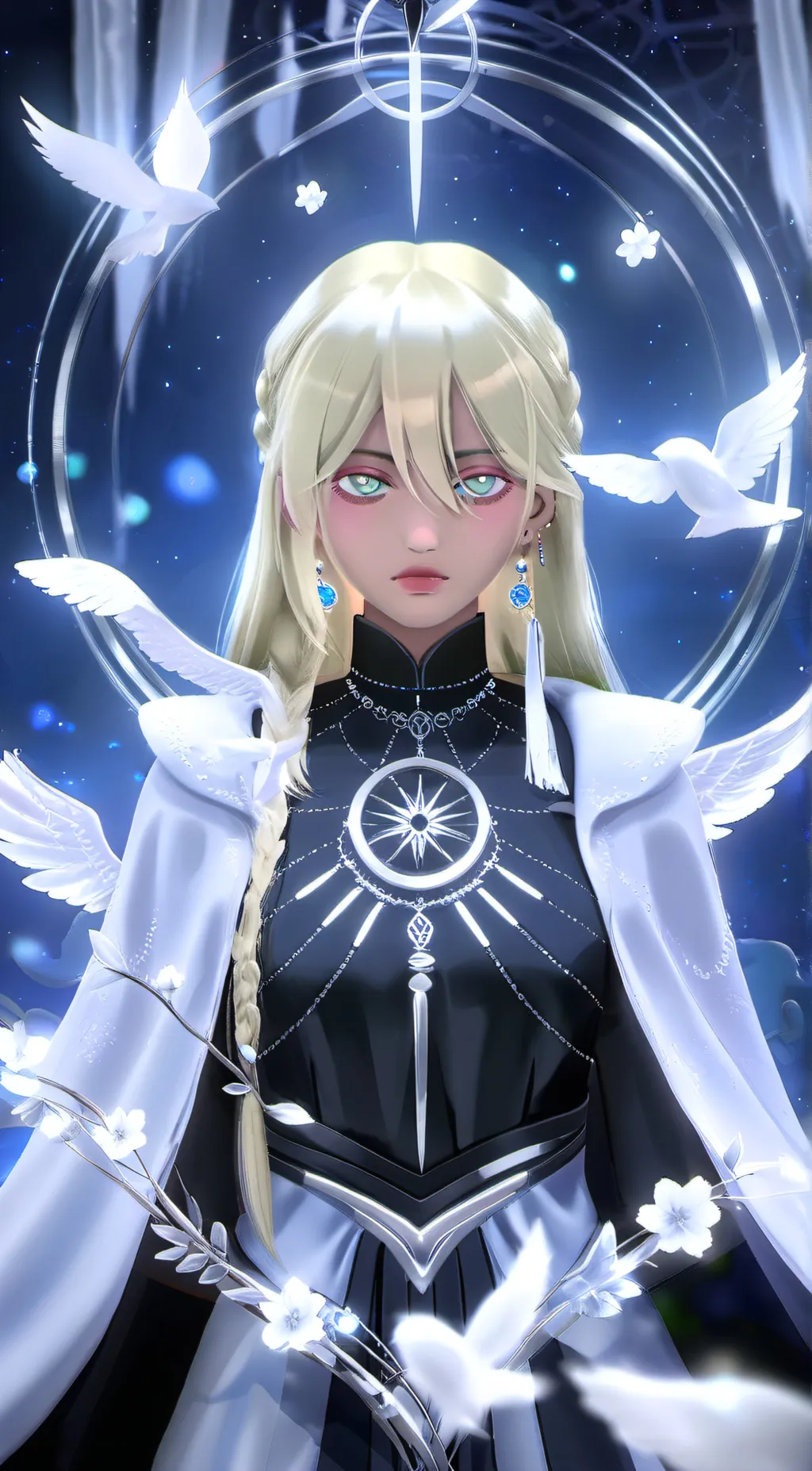 ai character: goddes of birds background