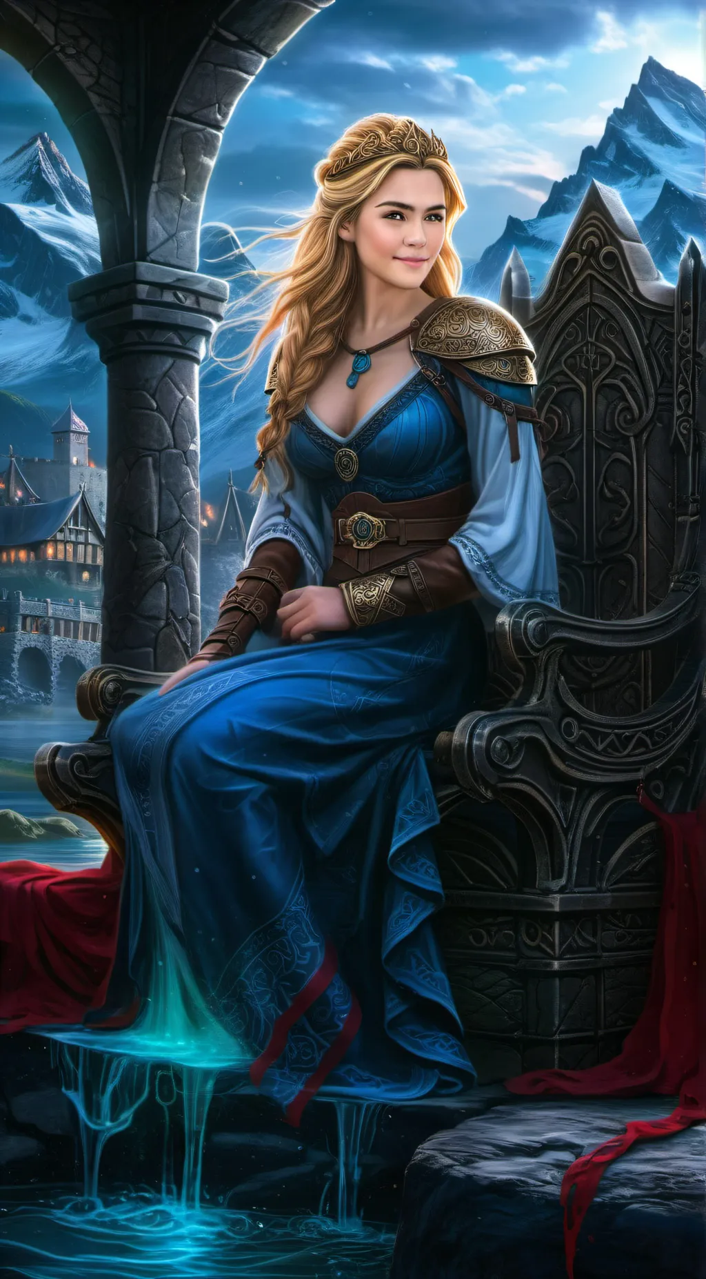 ai character: Viking Queen  background