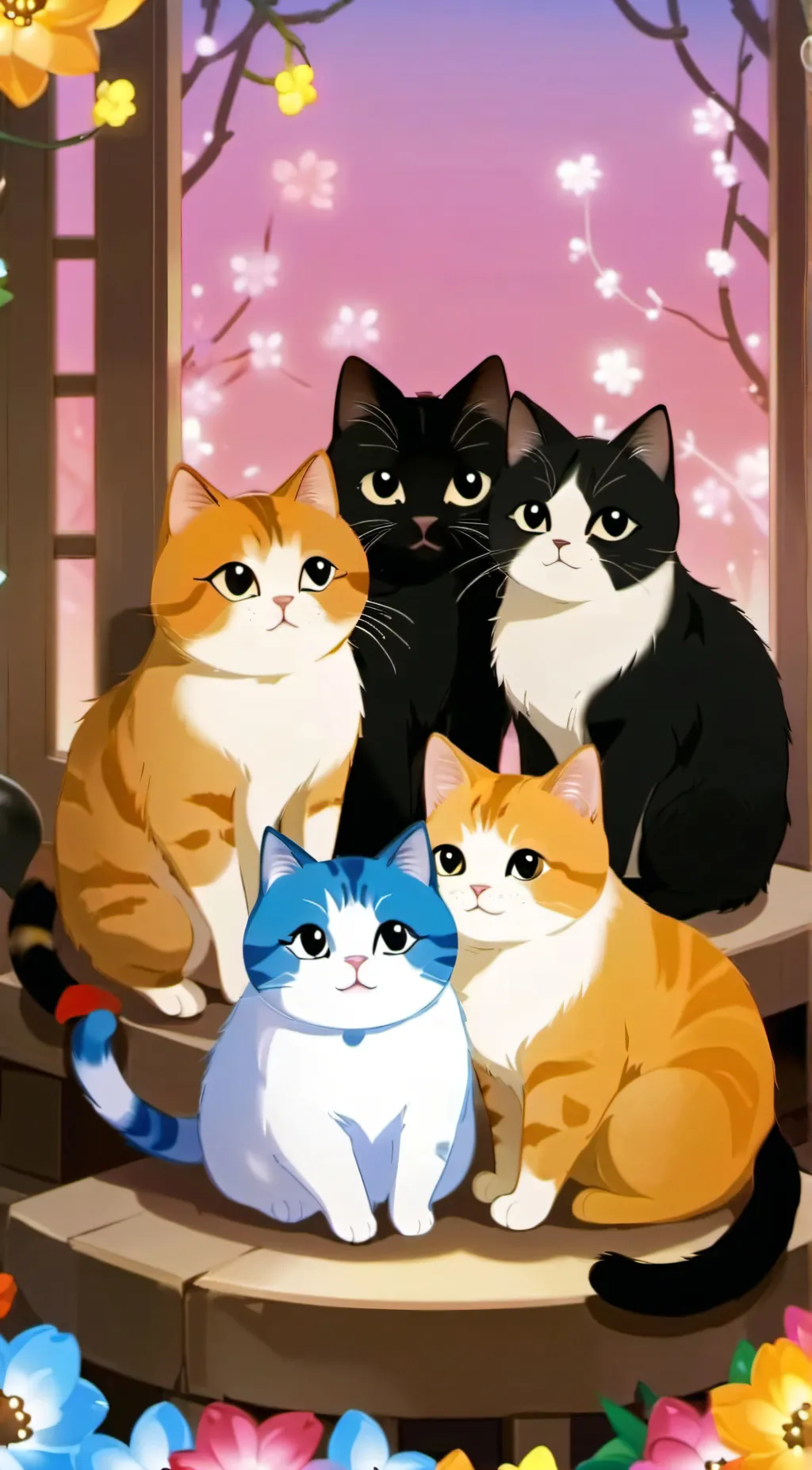 ai character: cat group background