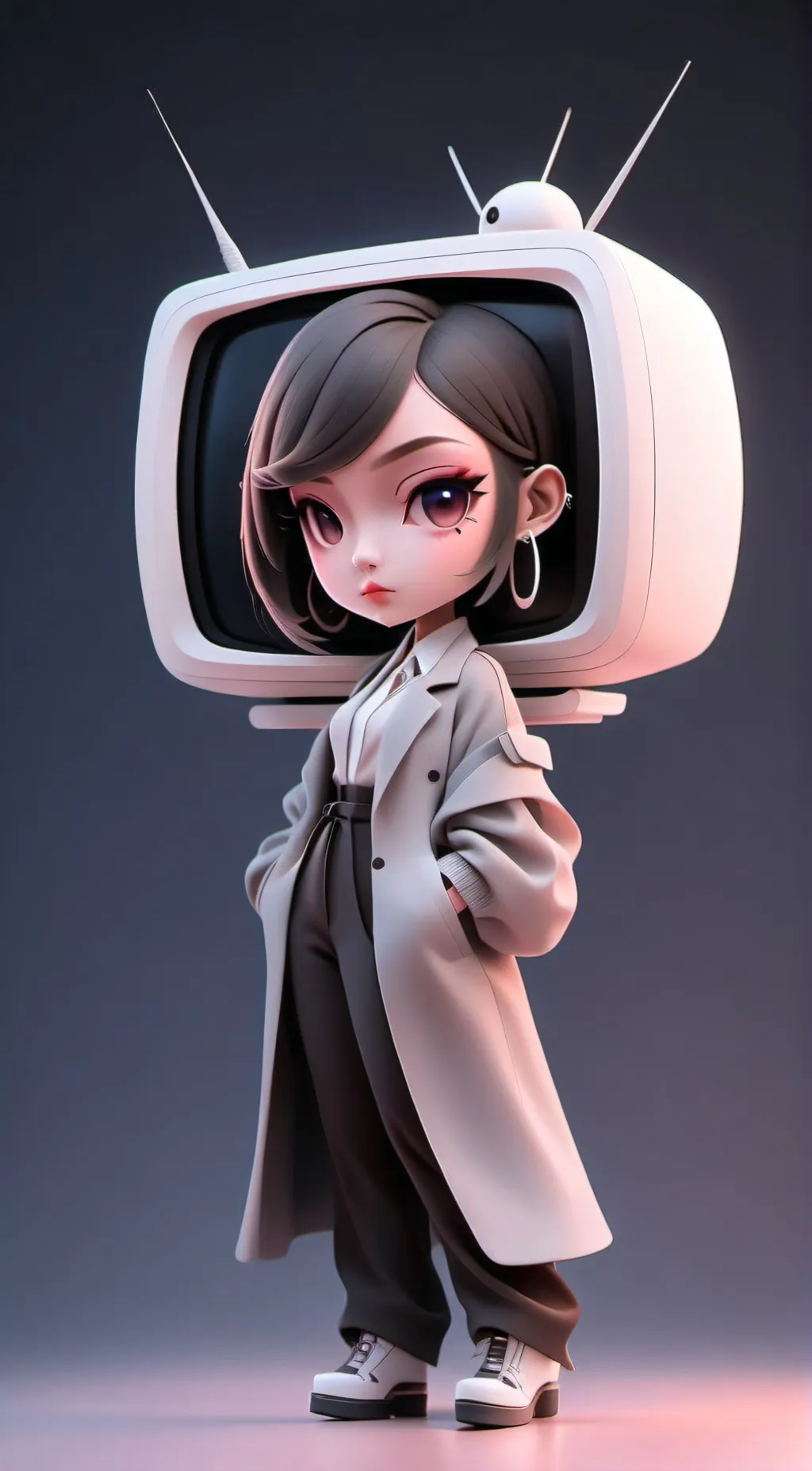 ai character: TV Woman  background