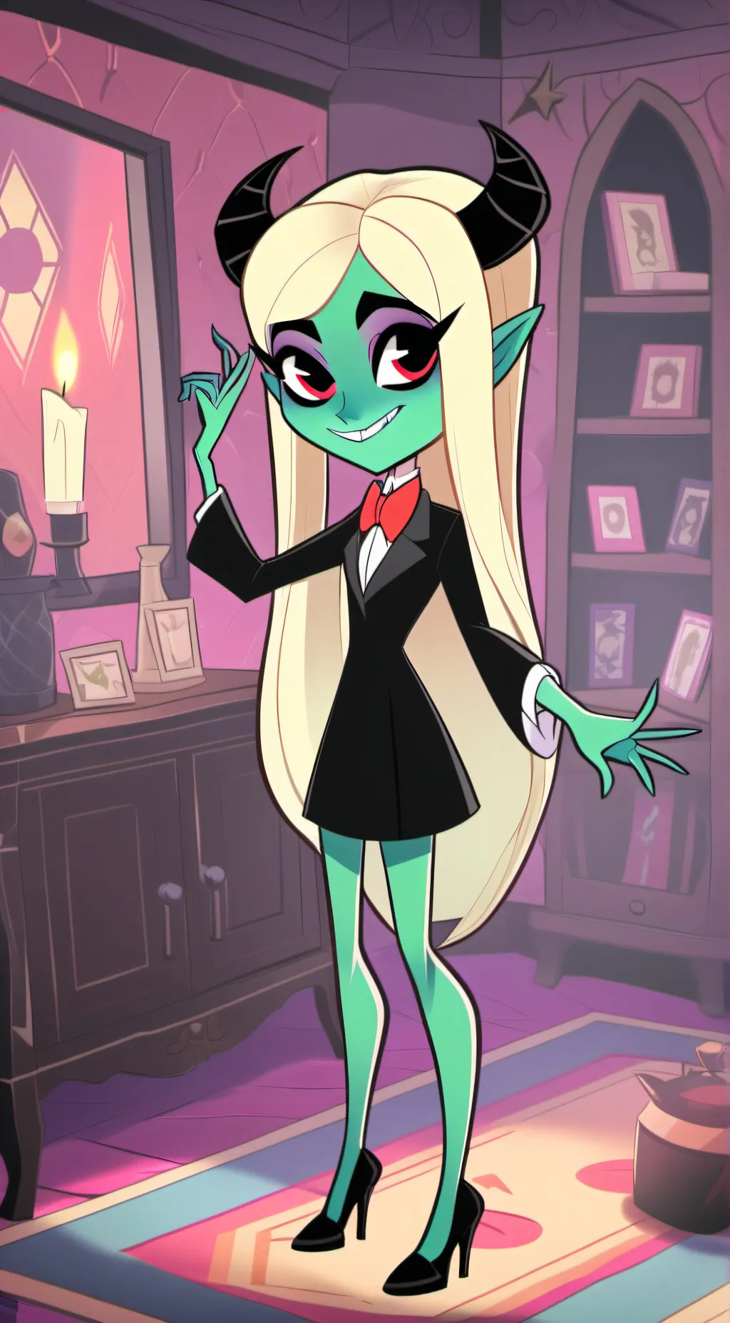 ai character: Lizzy hazbin hotel background