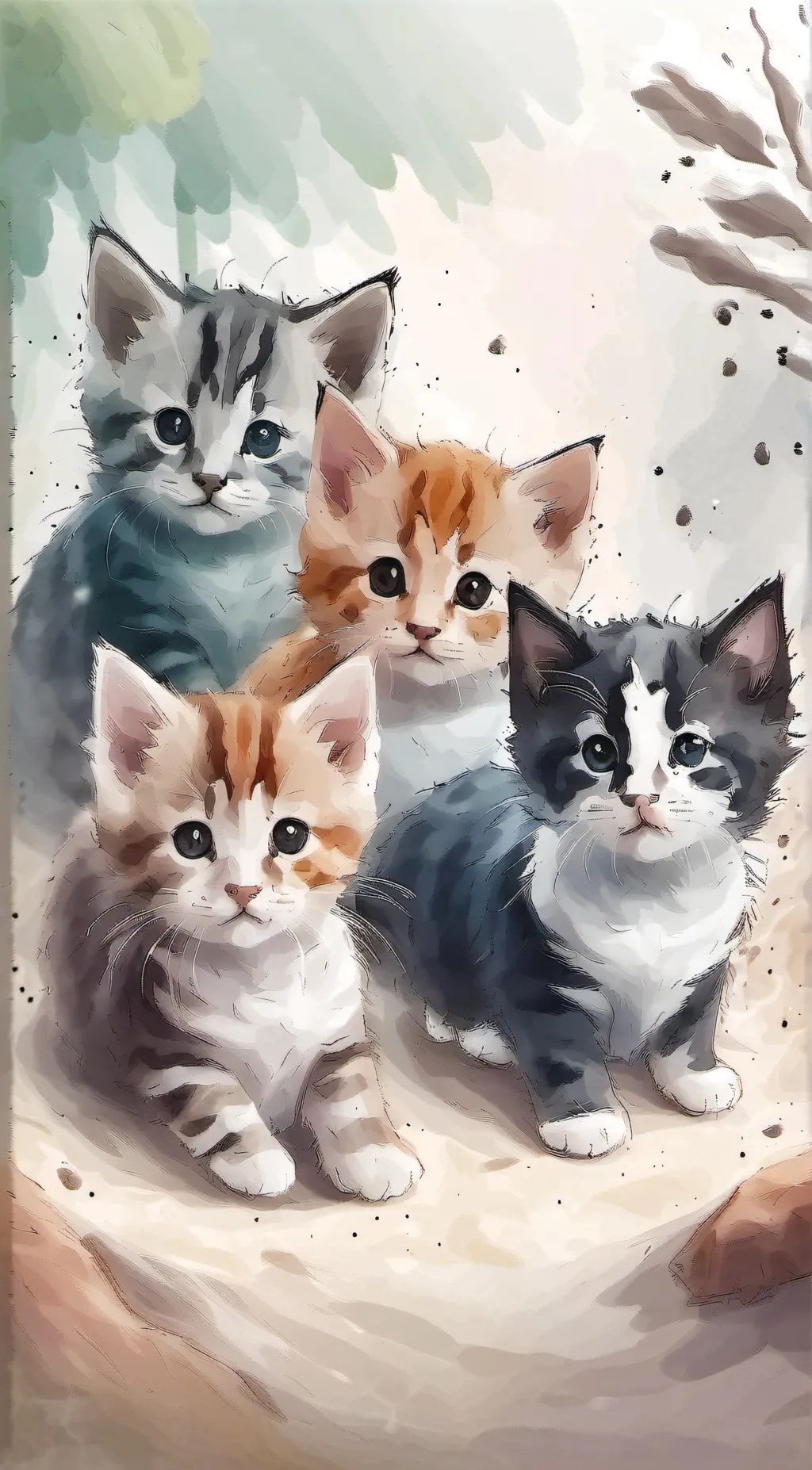 ai character: 5 kittens background