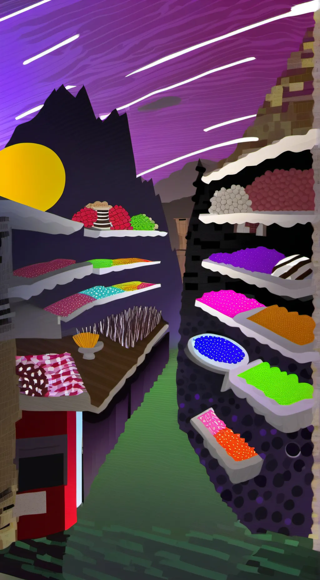 ai character: candy store background