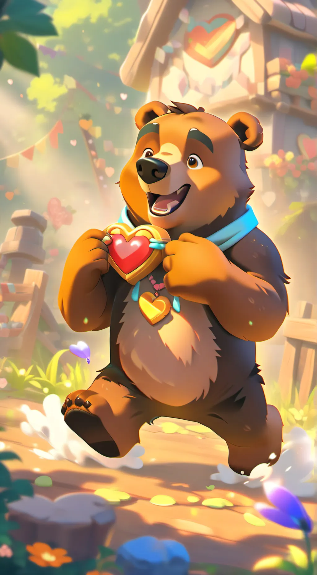ai character: Happy bear  background