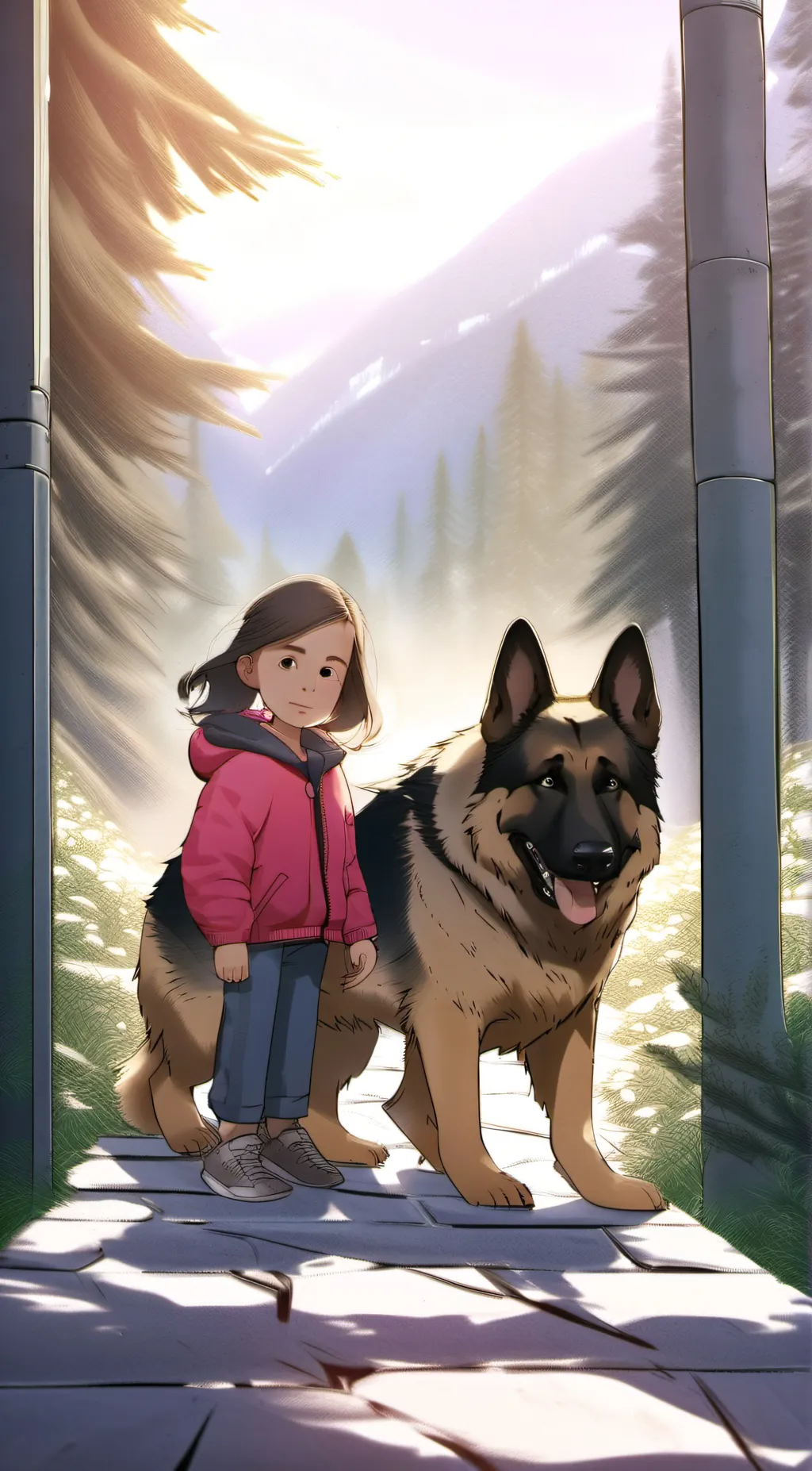 ai character: Sarah and shadow  background