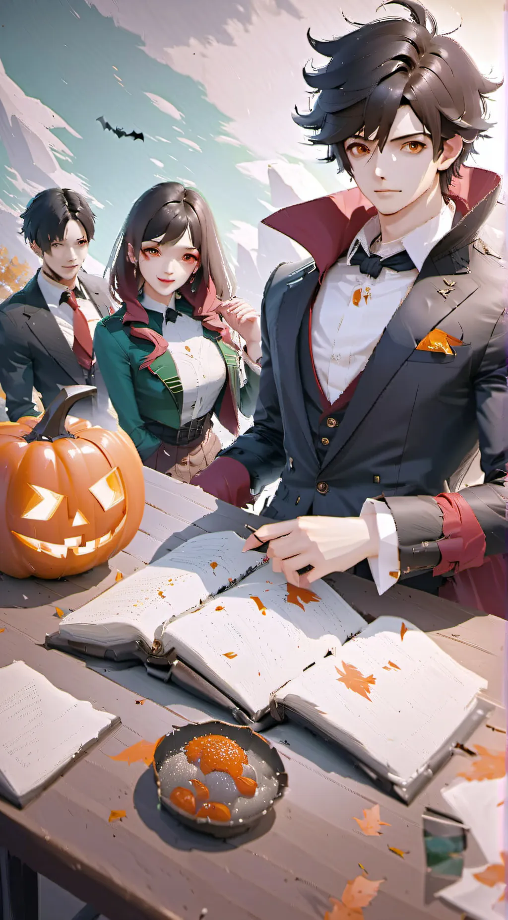 ai character: mha Halloween  background