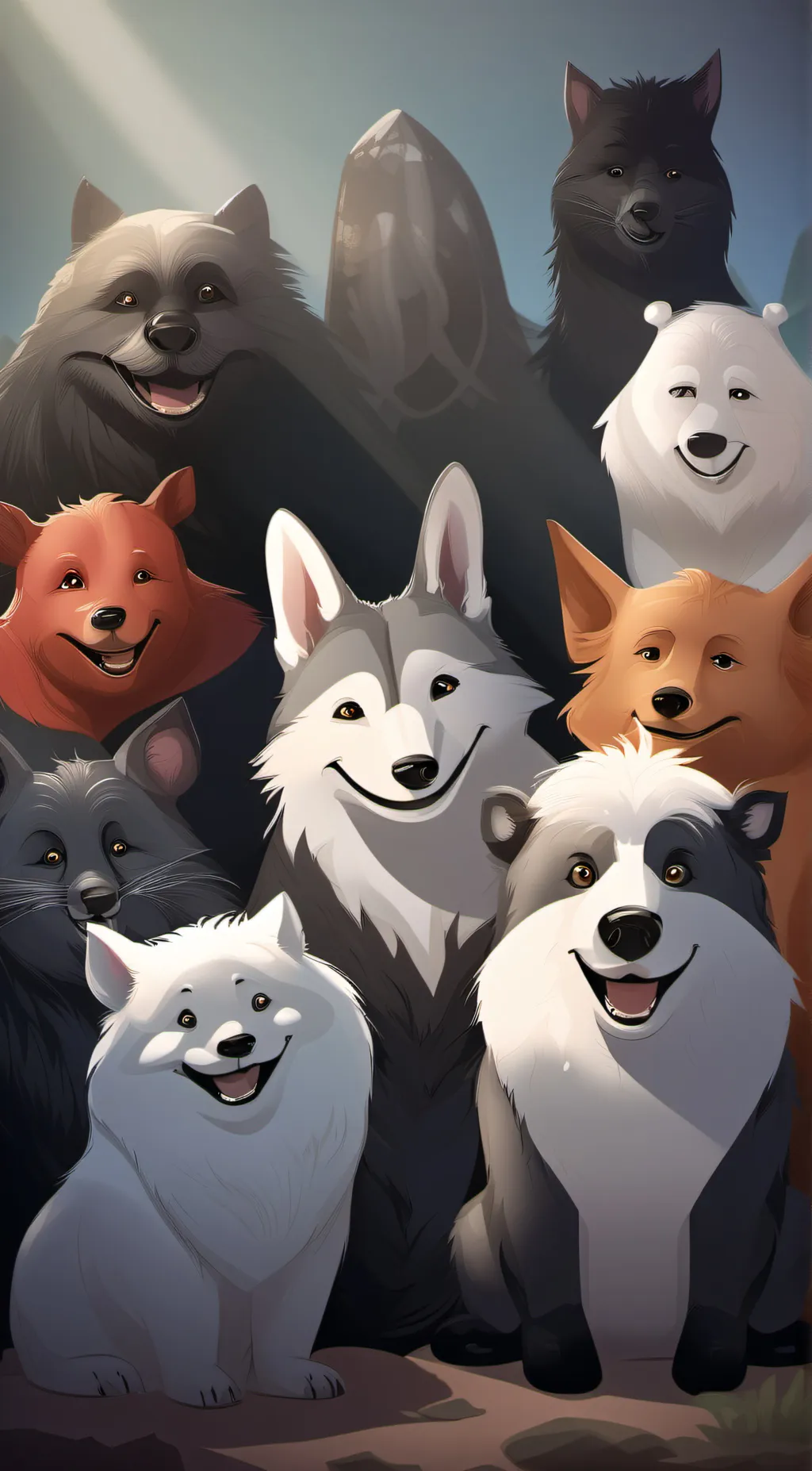 ai character: smiling critters background