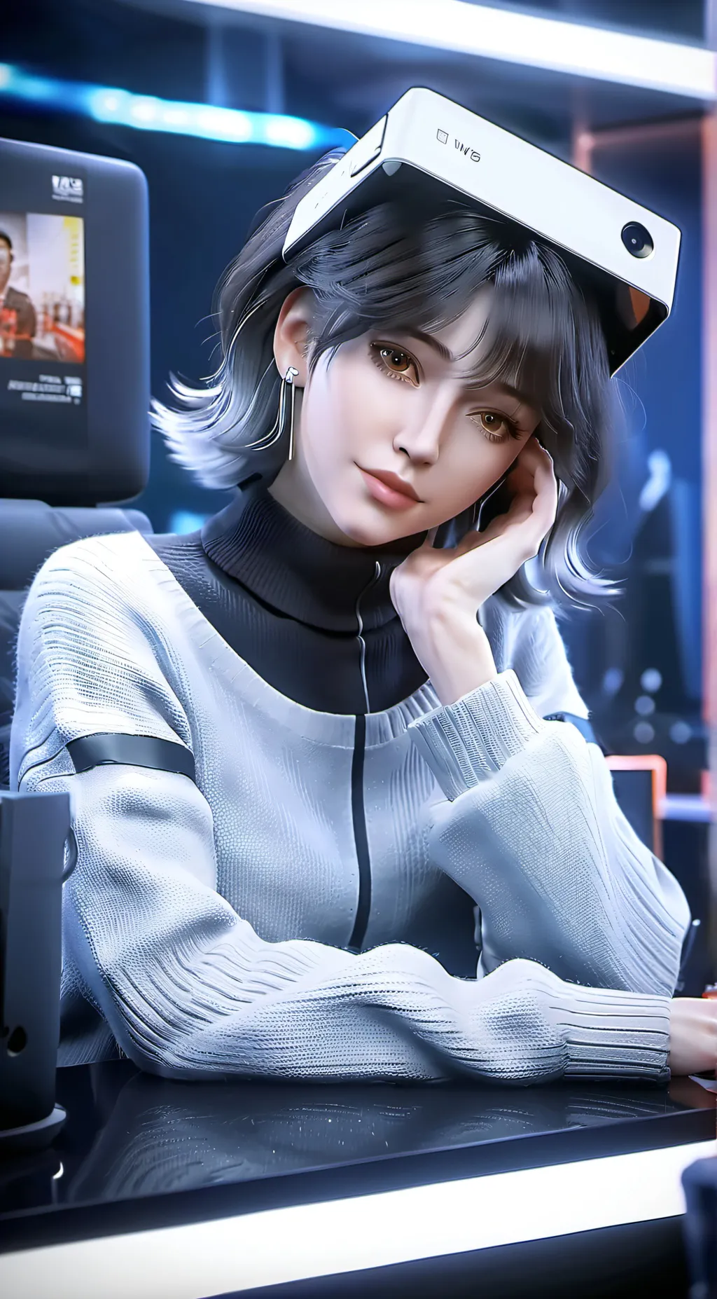 ai character: TV woman background