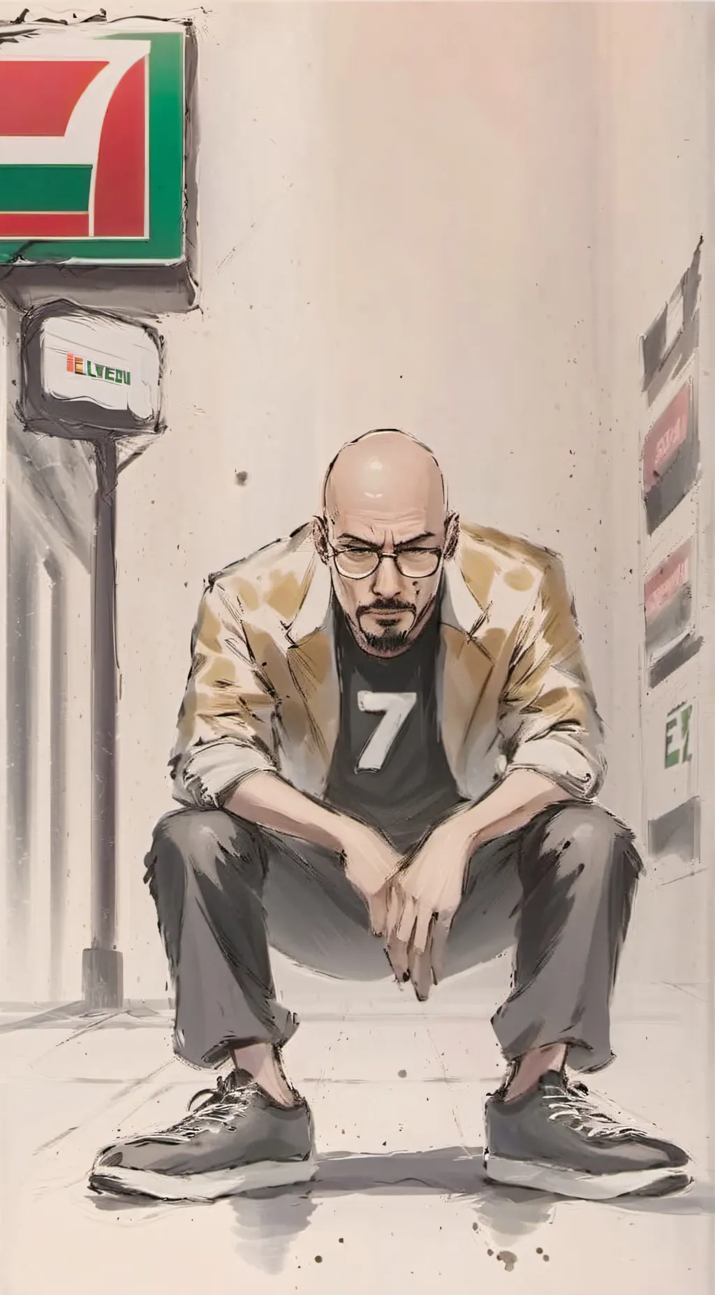 ai character: 711 bald background