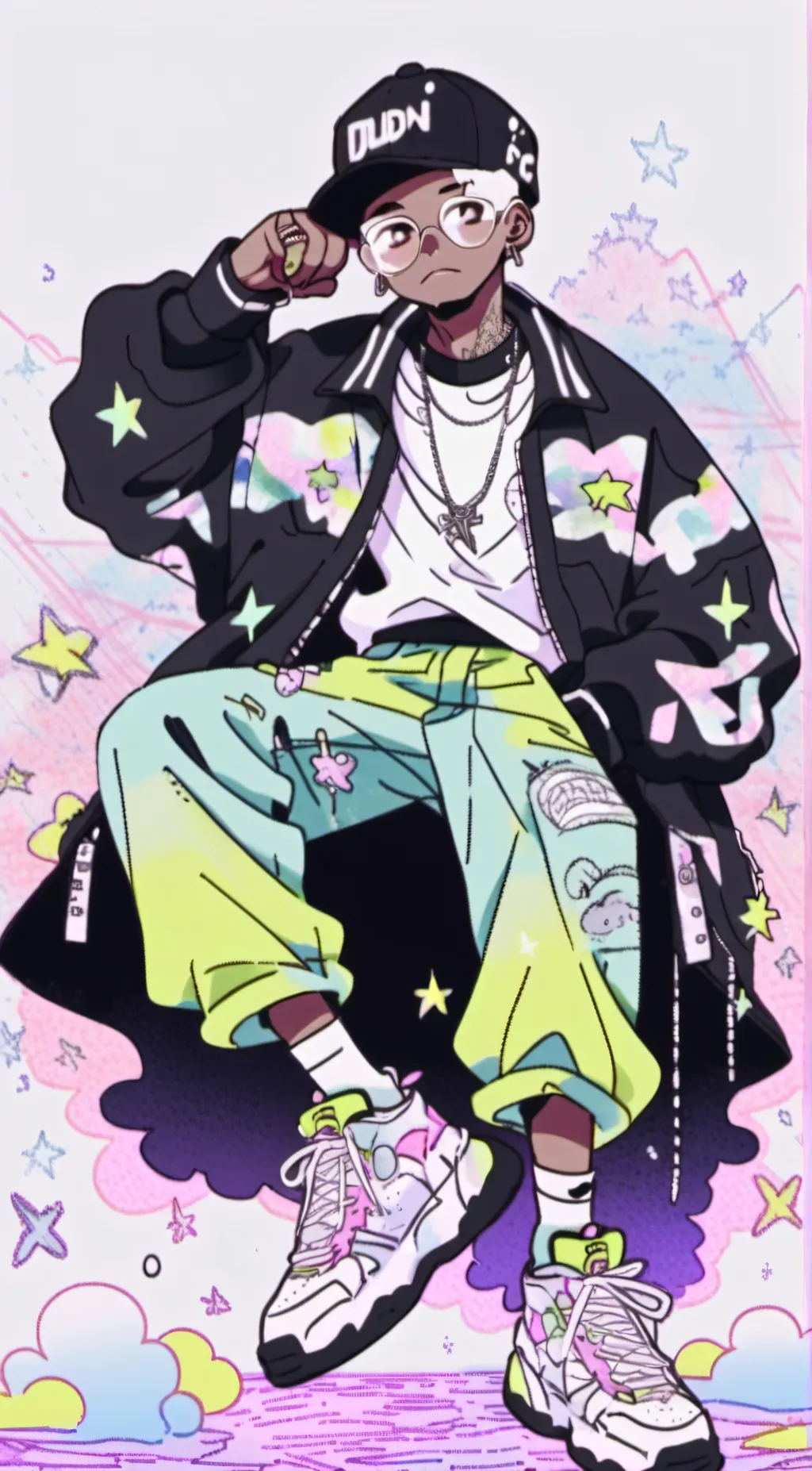 ai character: Rapping God sky background