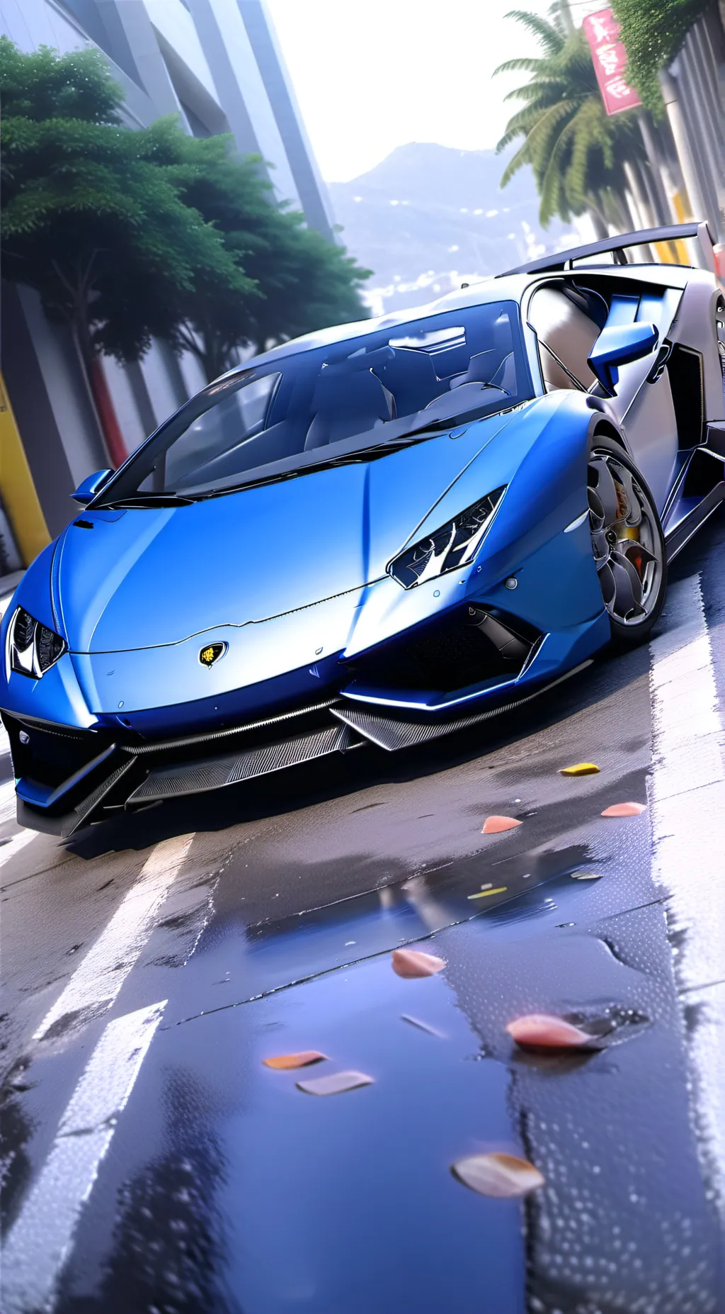 ai character: blue Lamborghini  background