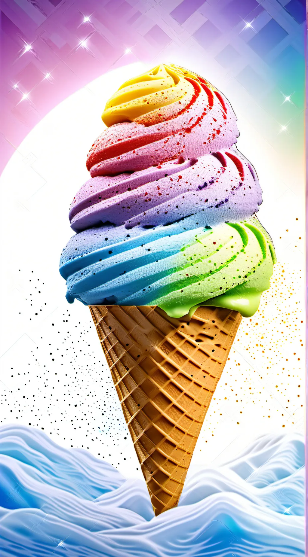 ai character: rainbow ice cream background