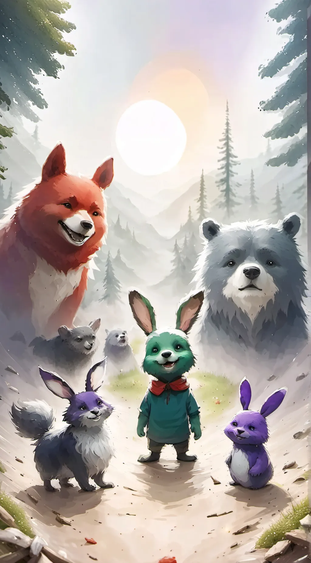 ai character: Smiling critters  background