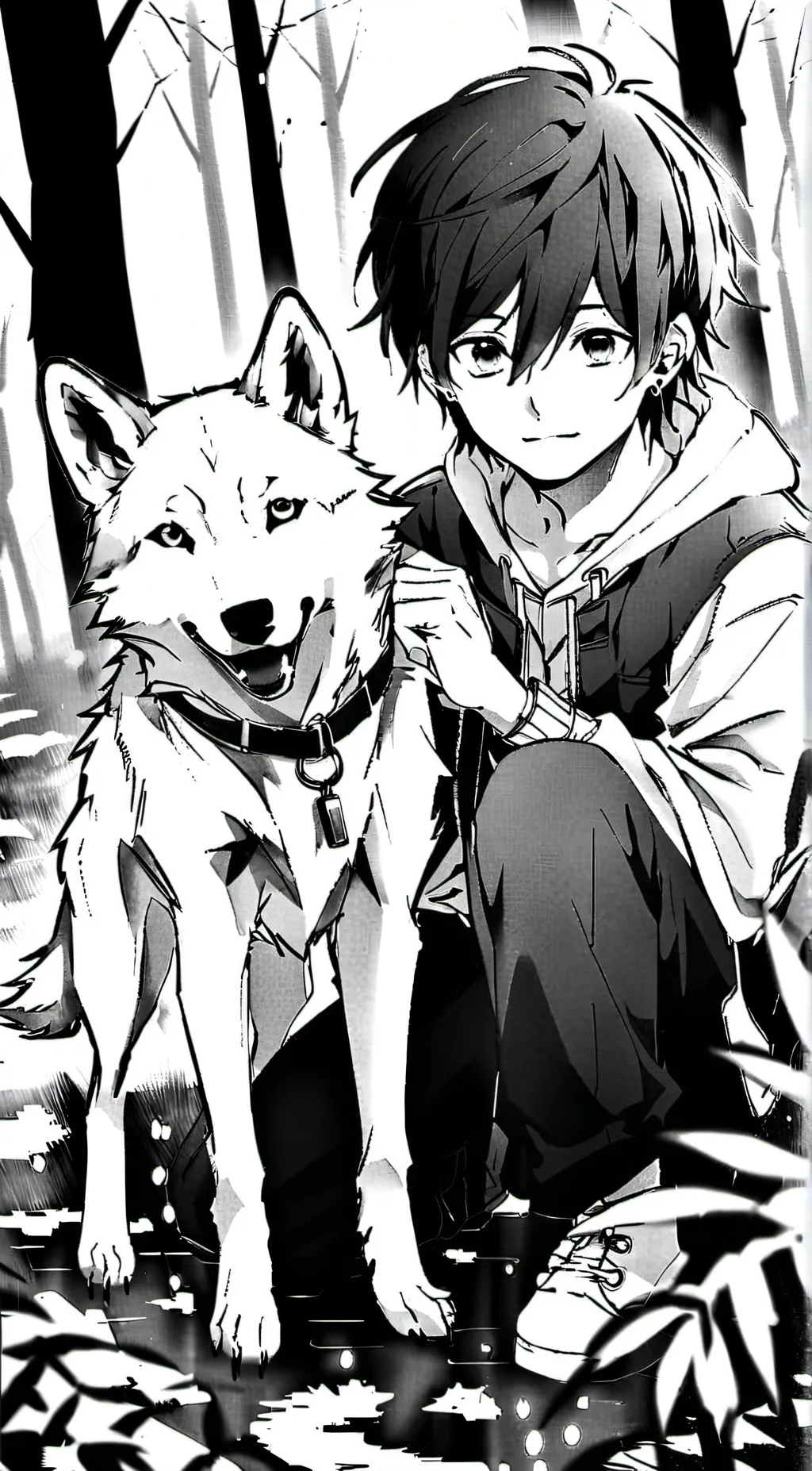 ai character: Wolf and boy background