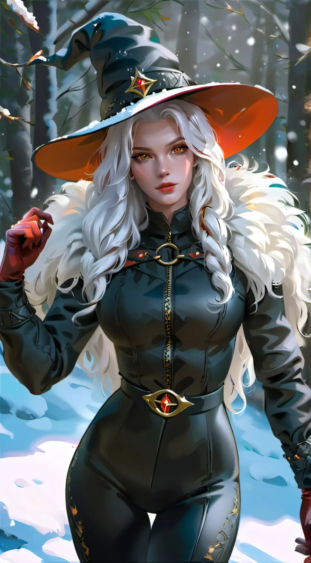 ai character: Winter Witch  background