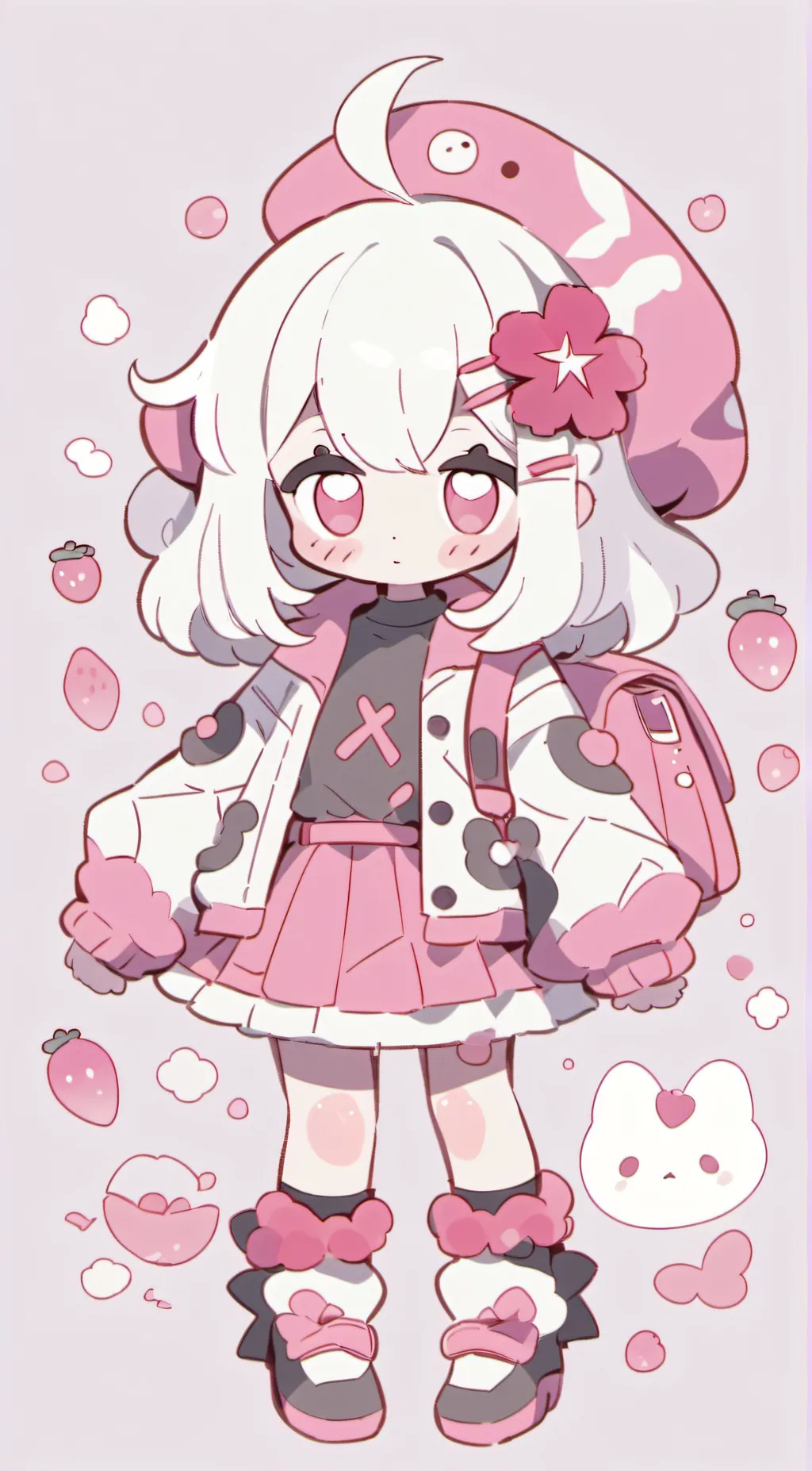 ai character: strawberry background