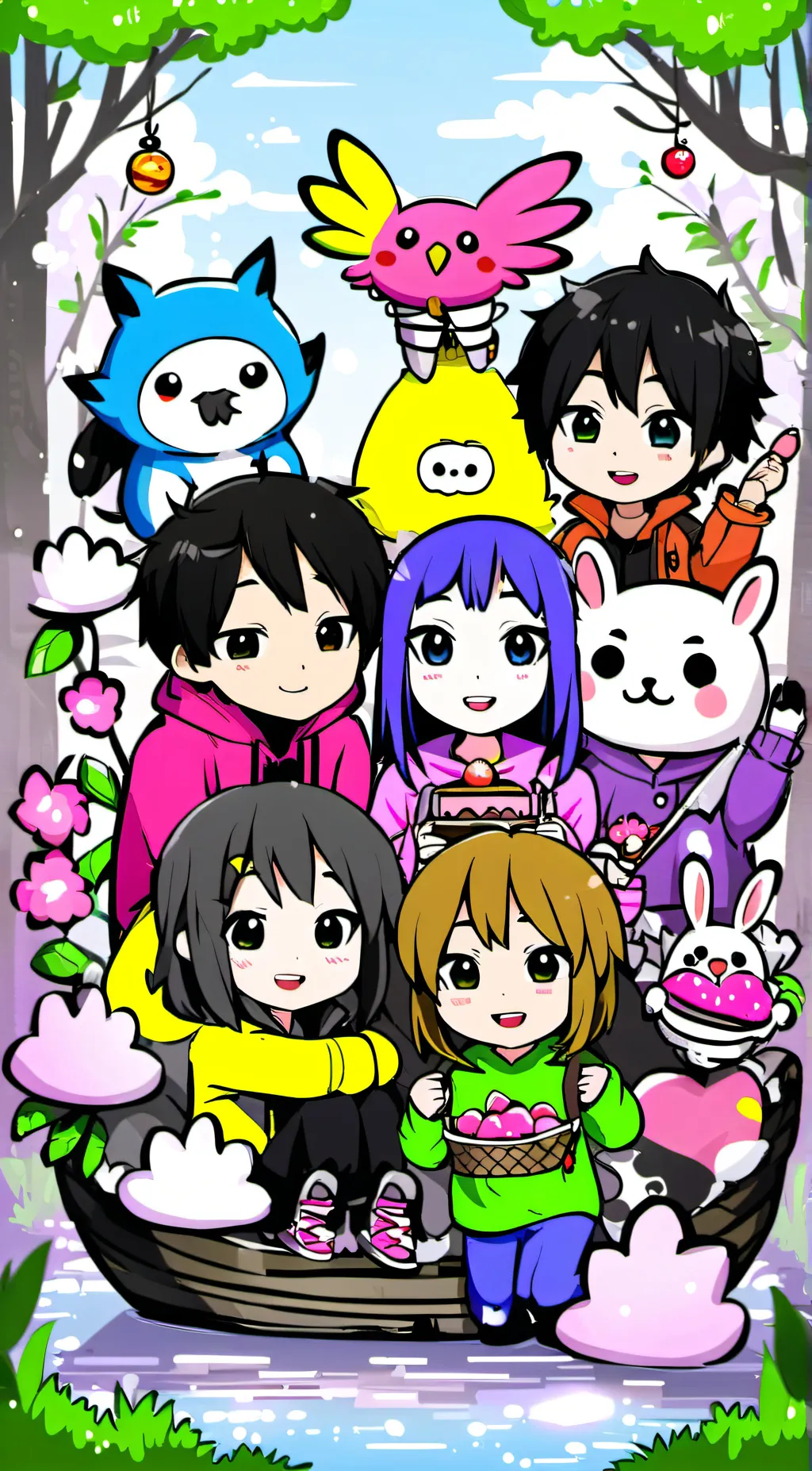 ai character: Smiling critters background