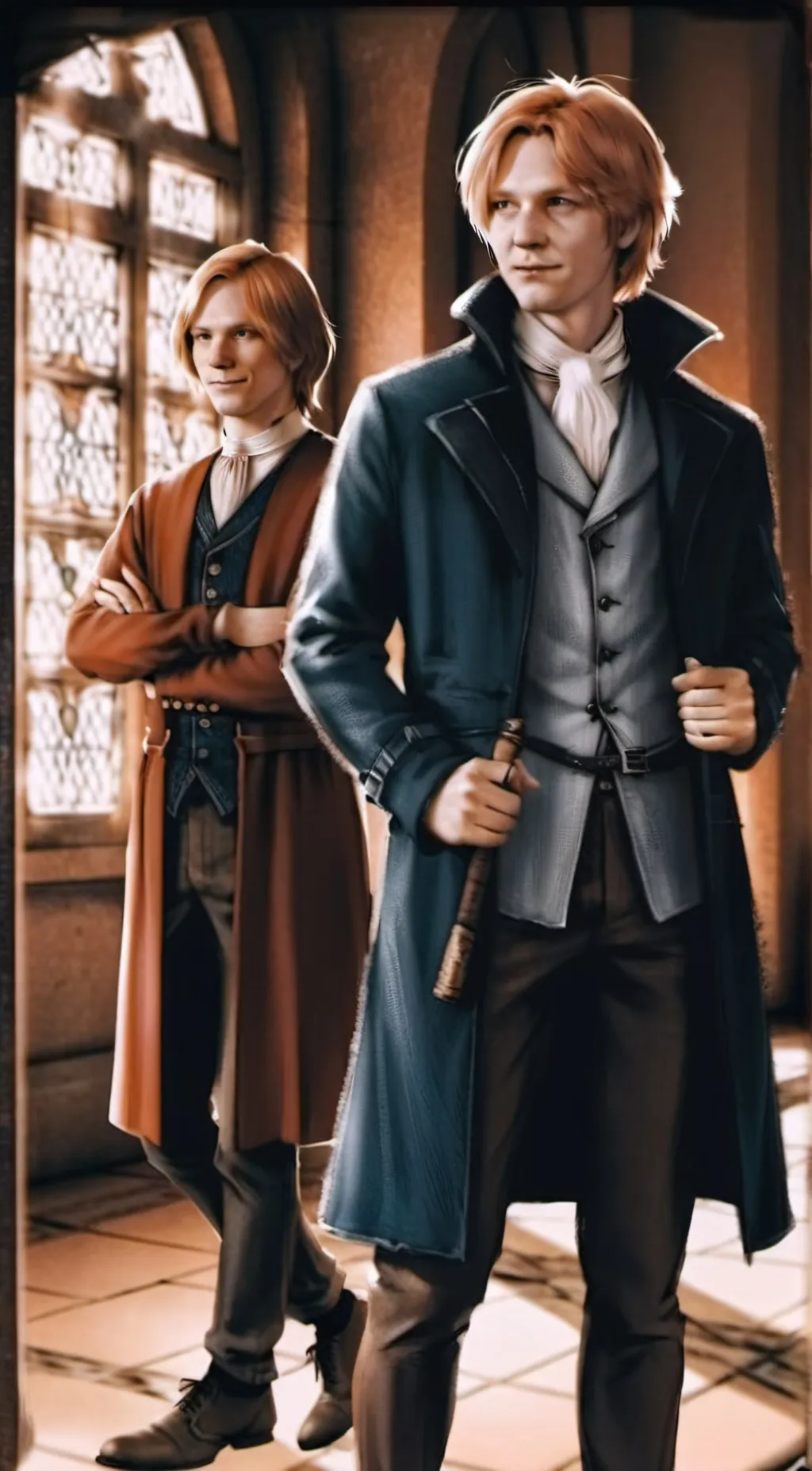 ai character: fred and George  background