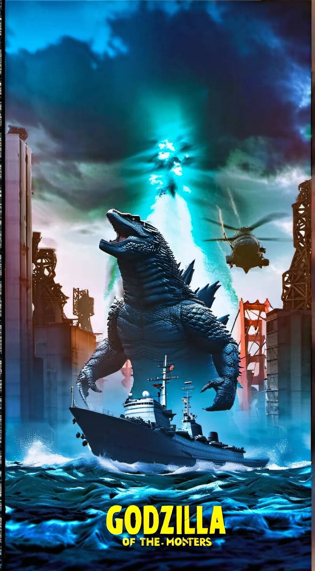 ai character: Godzilla  background