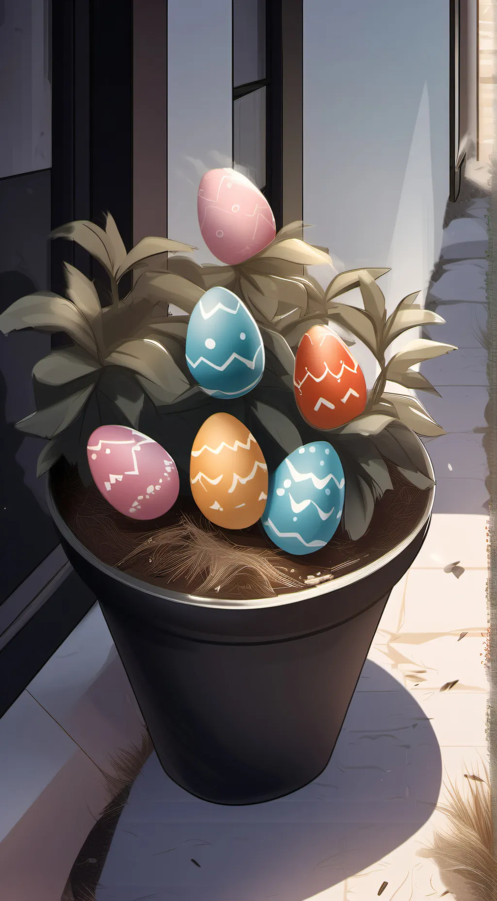 ai character: Easter pot plant background