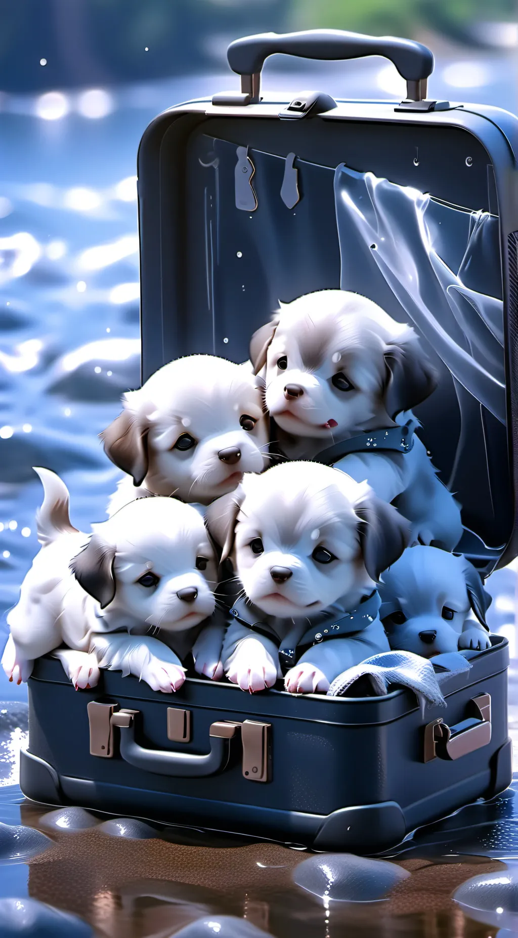 ai character: sad puppies  background