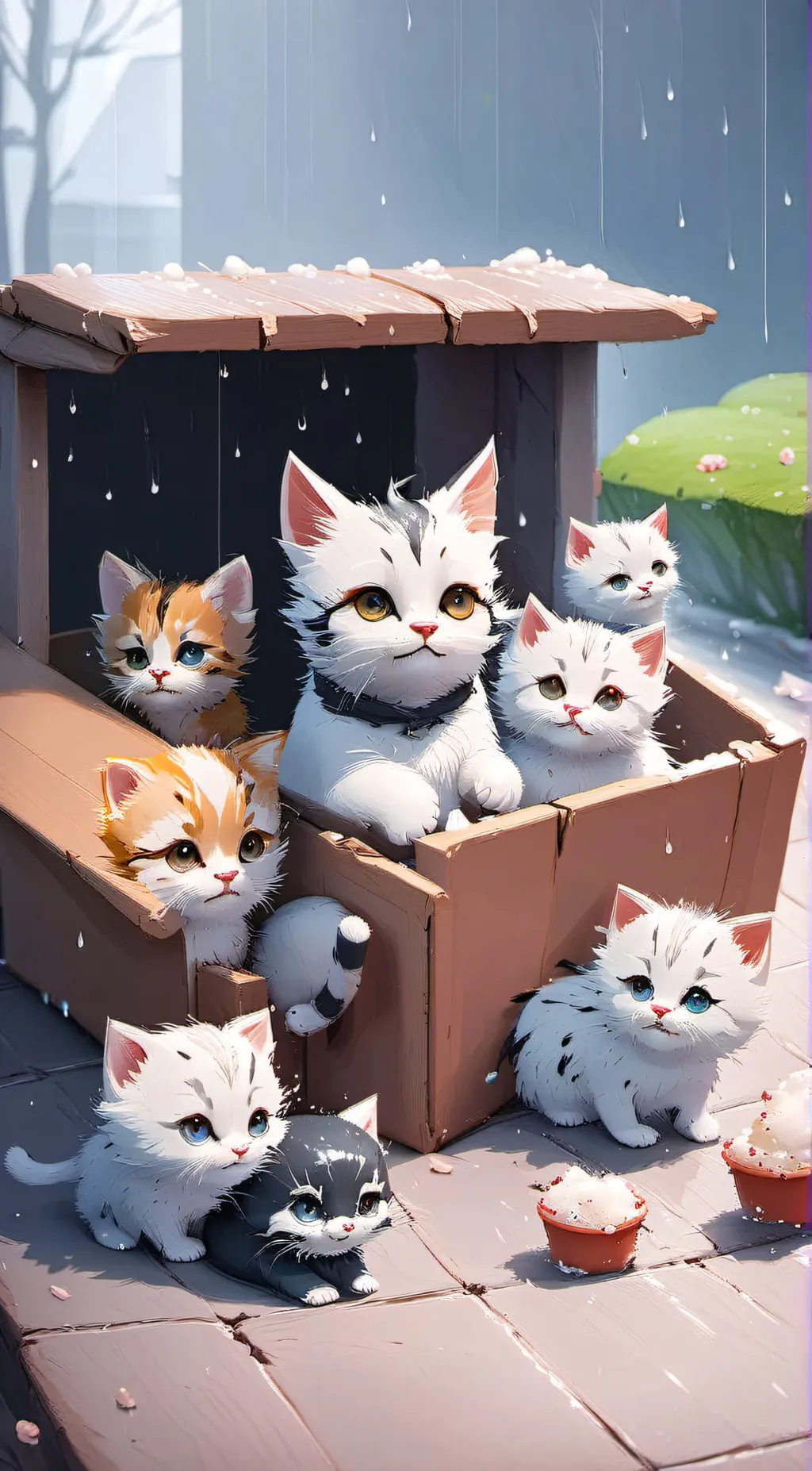 ai character: Homeless cat famil background