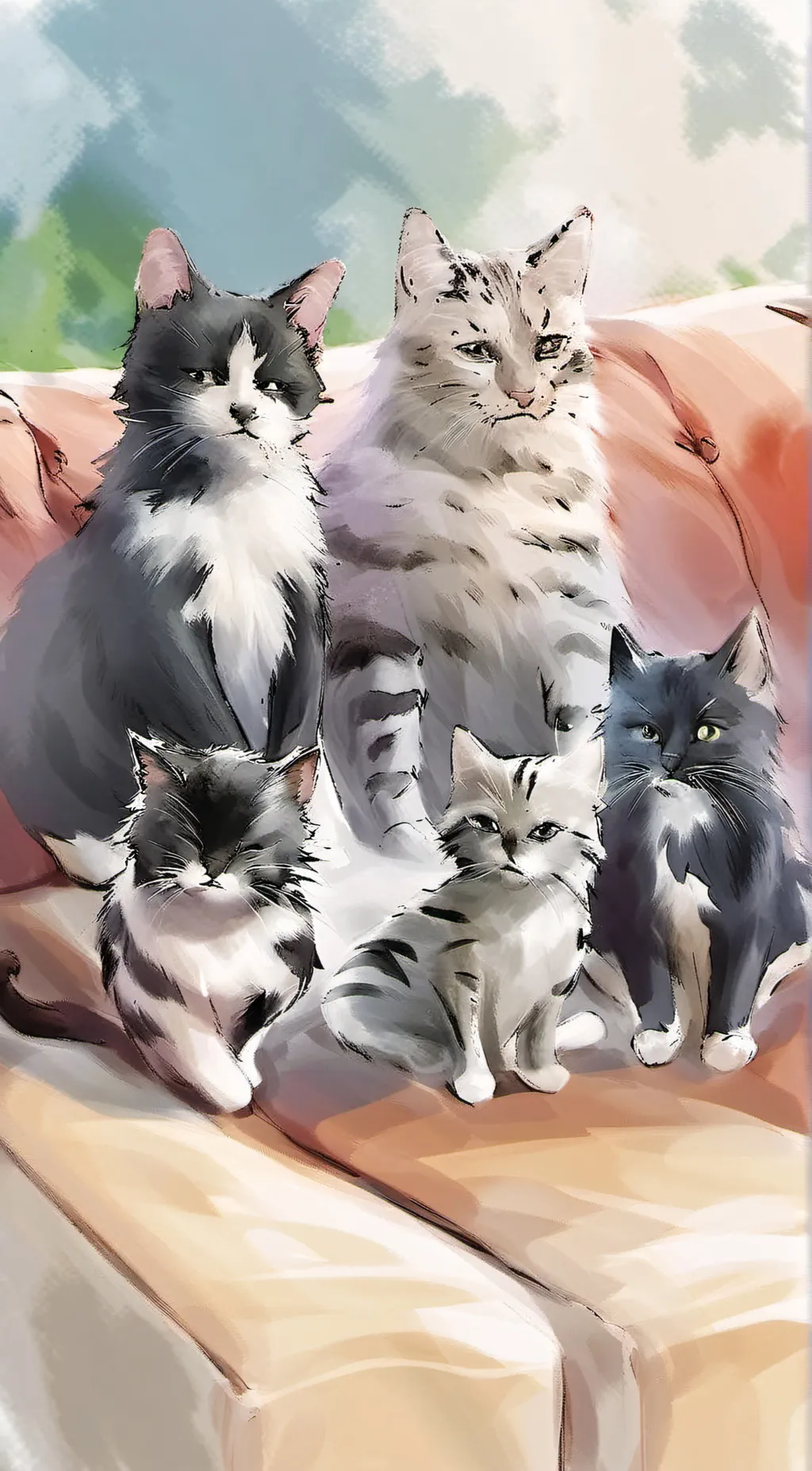 ai character: mama cat kitten,s background