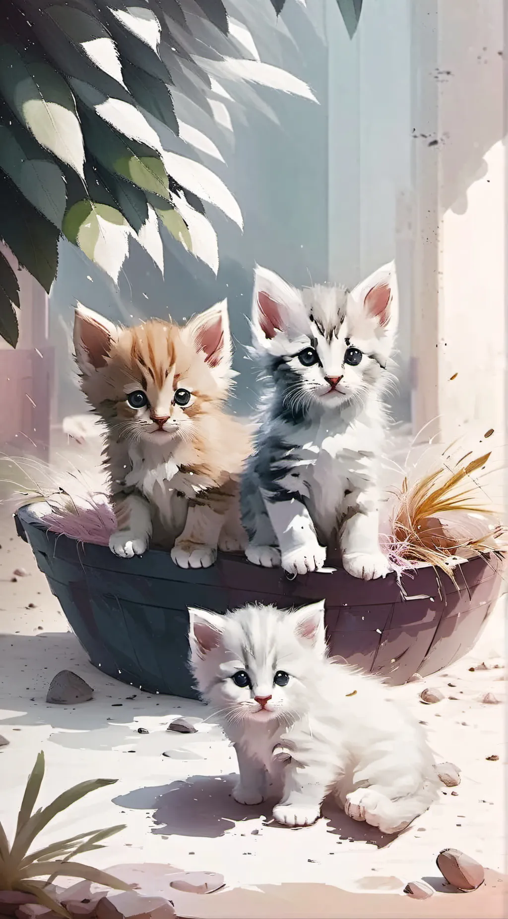 ai character: 3 kittens  background