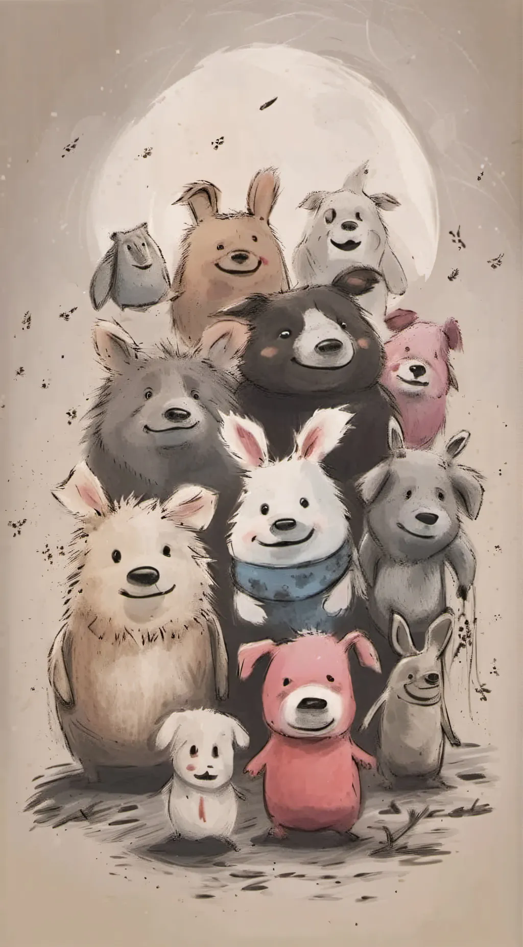 ai character: Smiling critters background