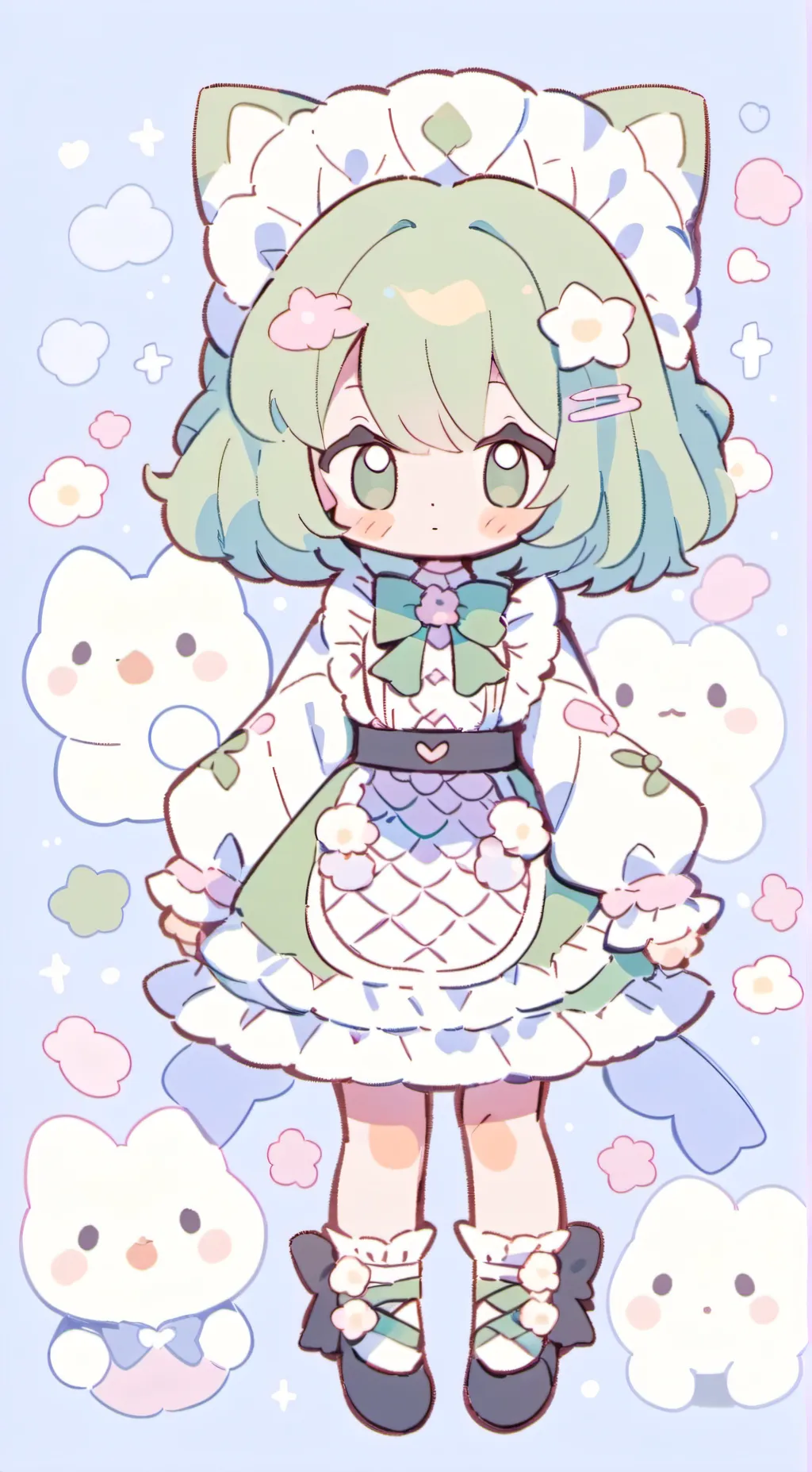 ai character: UwU cat(green) background
