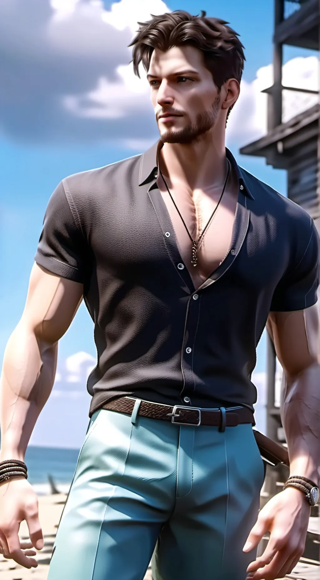 ai character: fire island  background