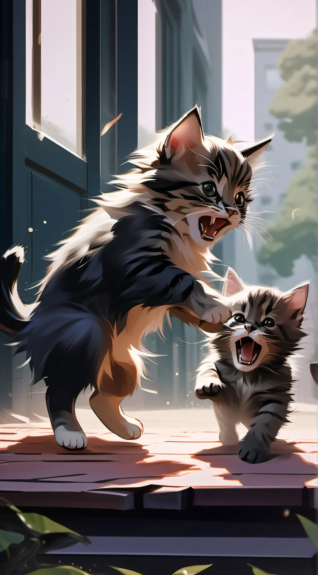 ai character: mom and daughter  background