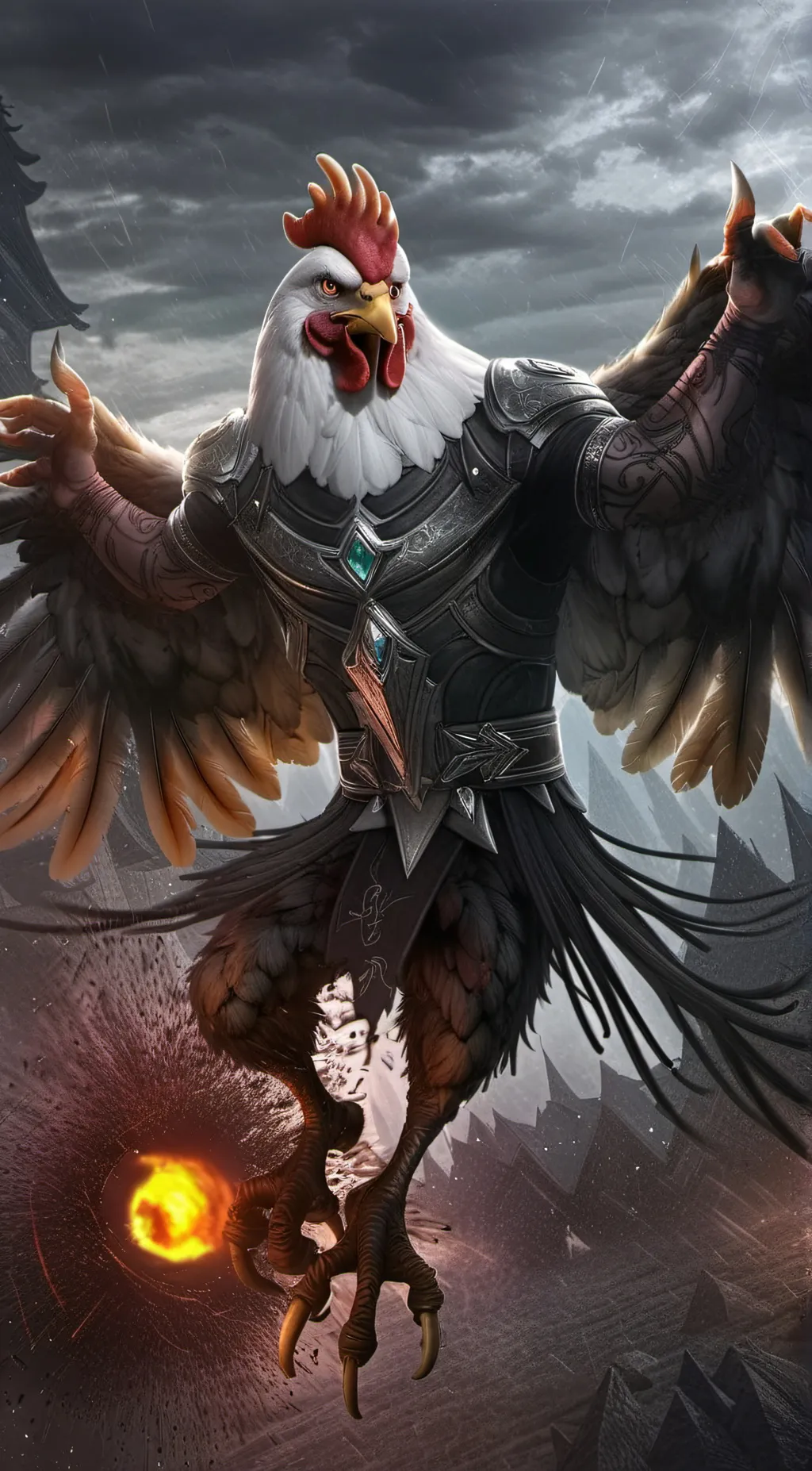 ai character: warrior chicken background