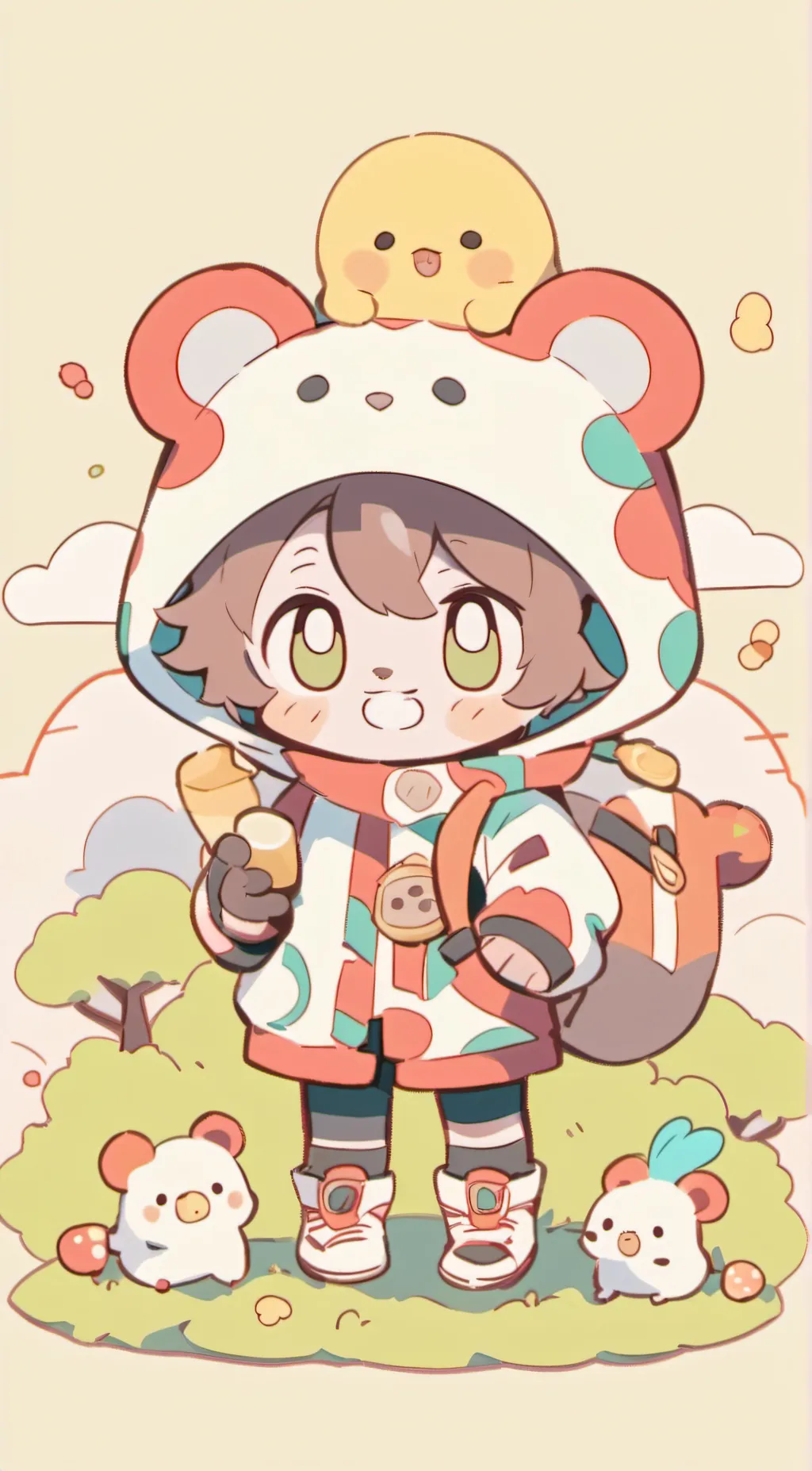 ai character: smiling critters background