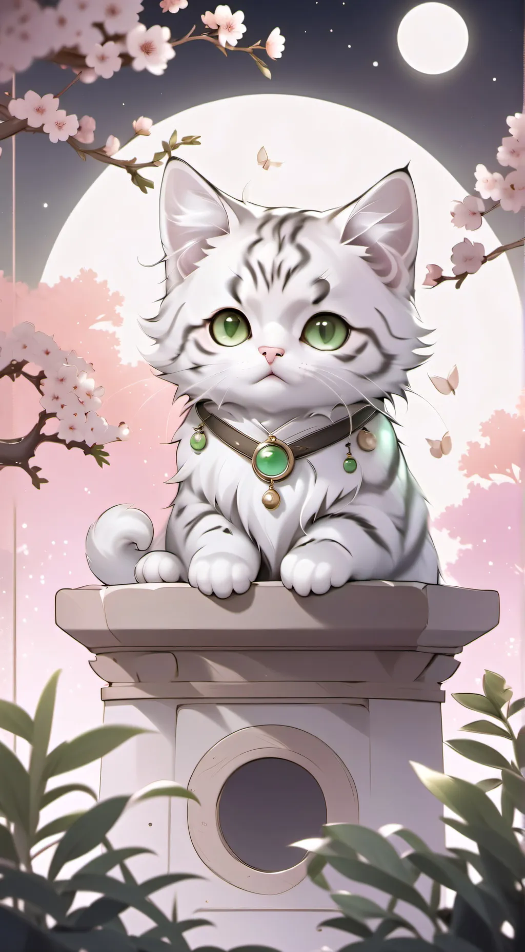 ai character: White cat background