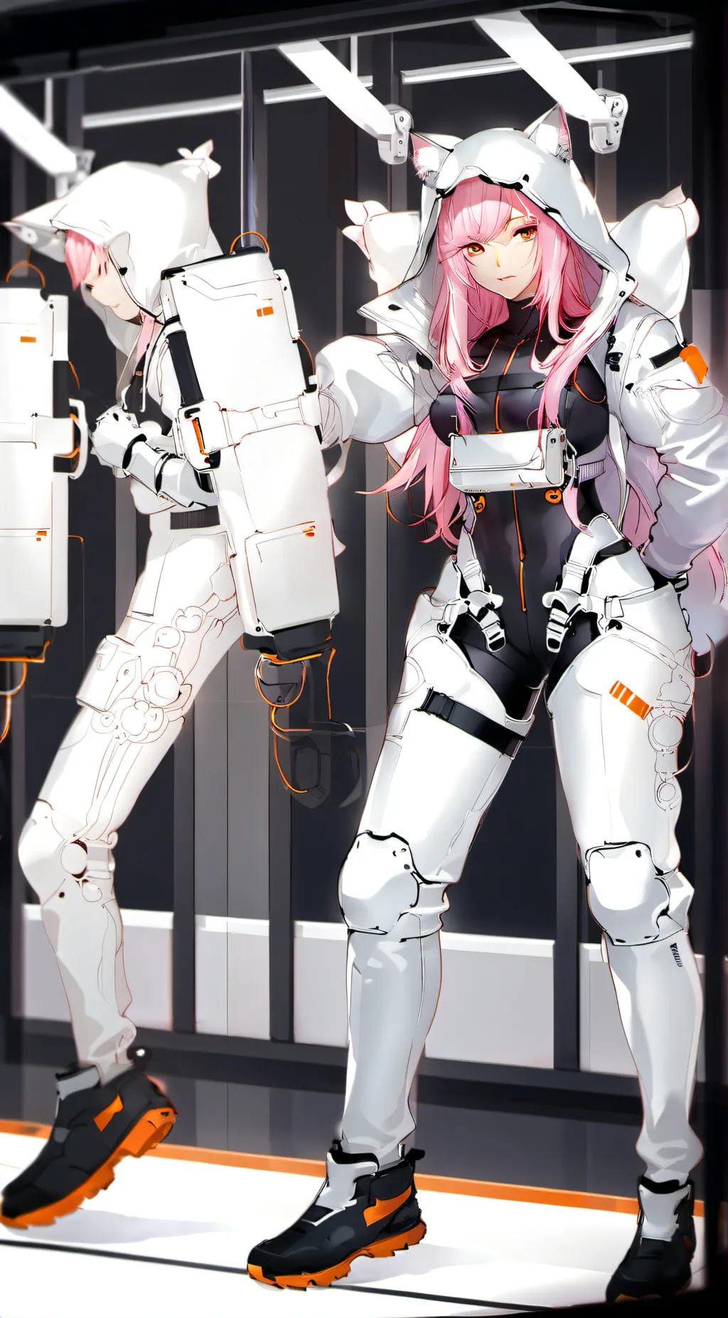 ai character: E-girl factory background