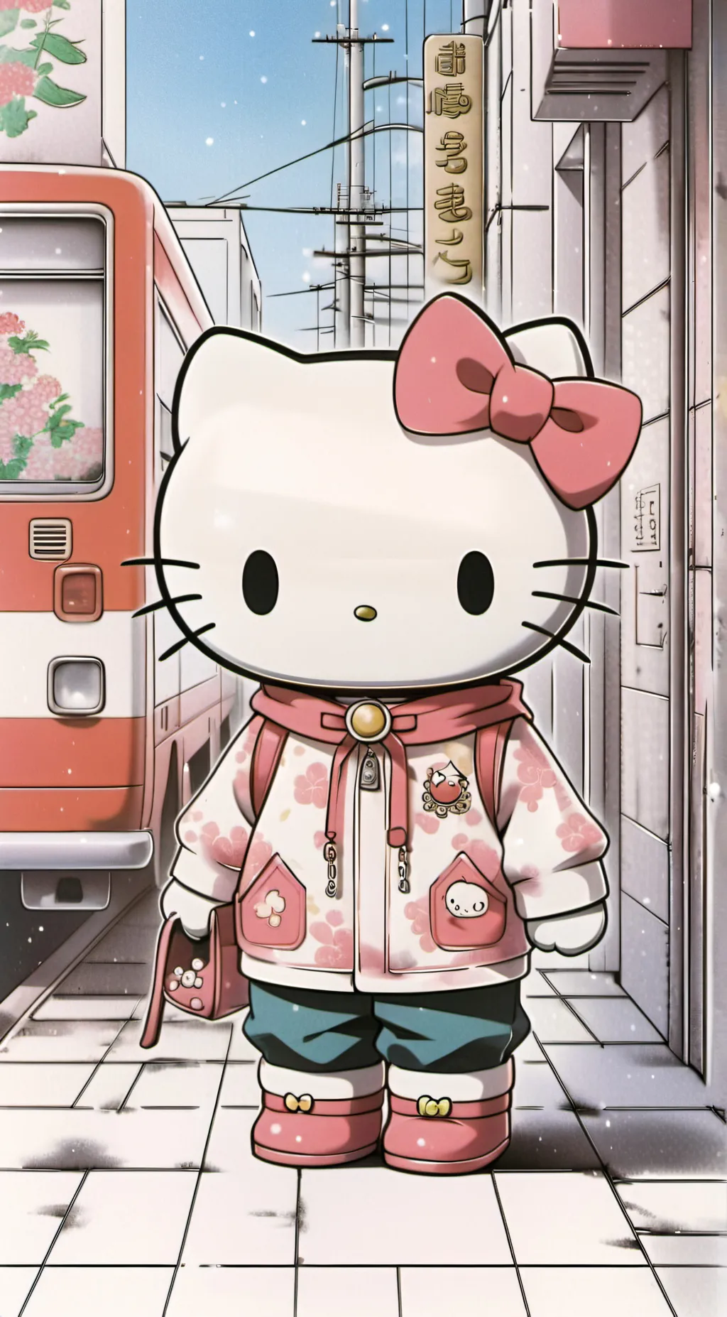 ai character: hello kitty  background