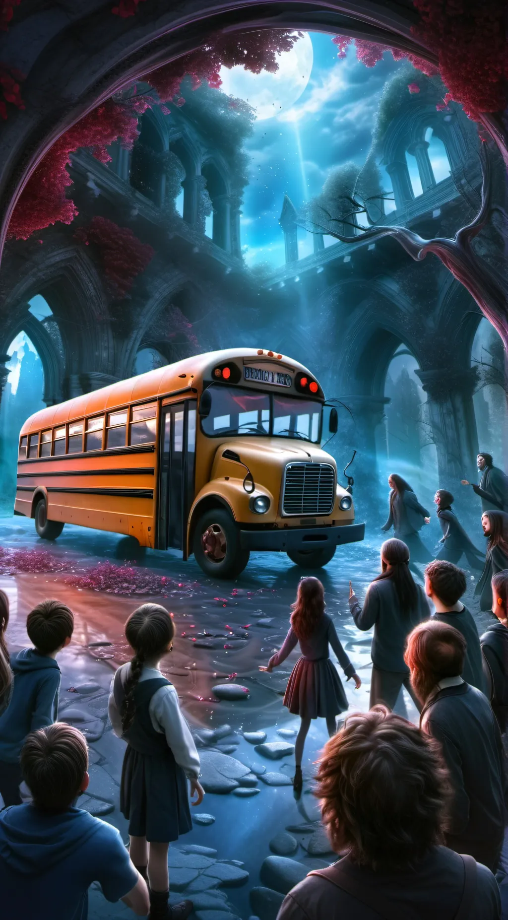 ai character: School bus Drama 9 background