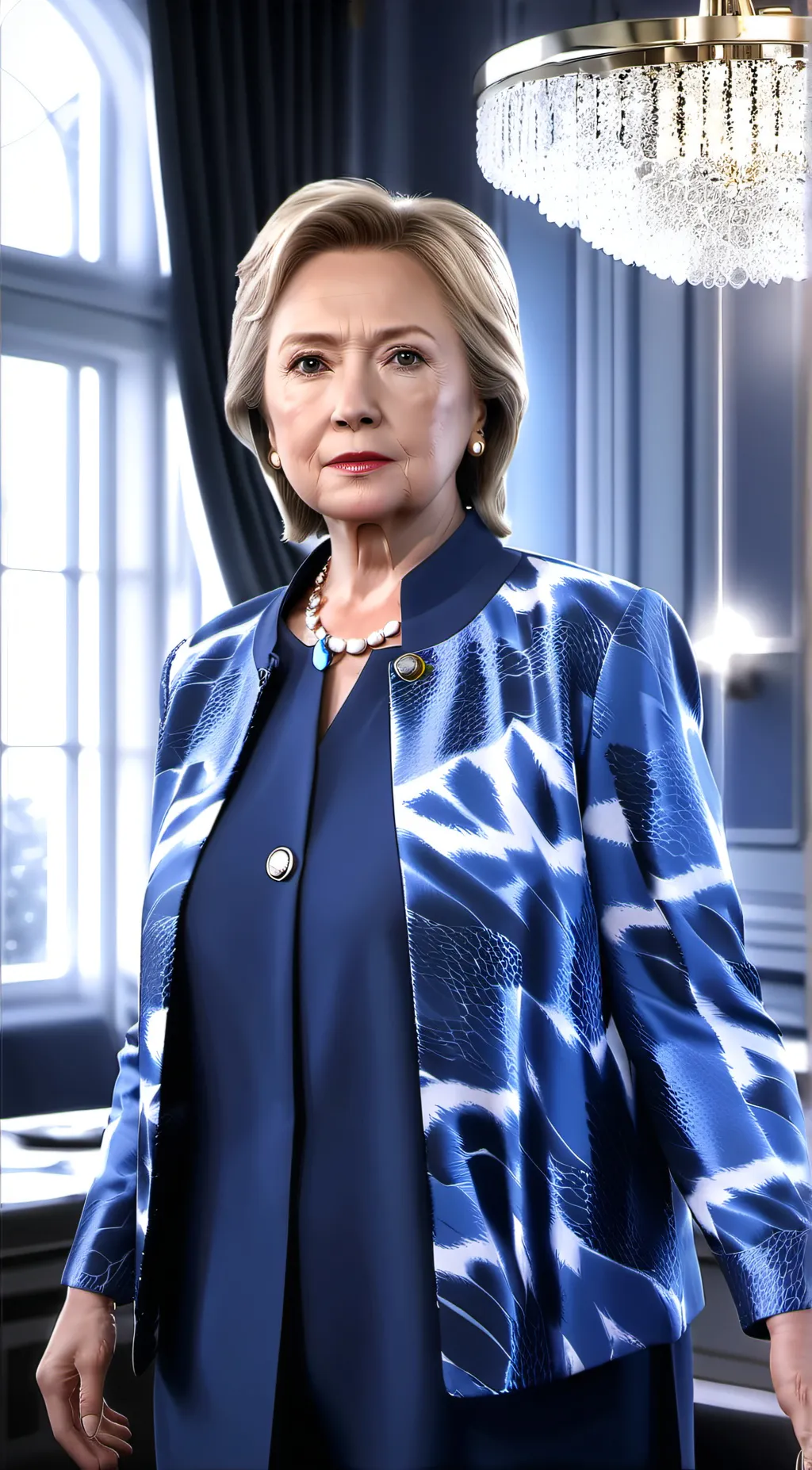 ai character: Hilary Clinton  background