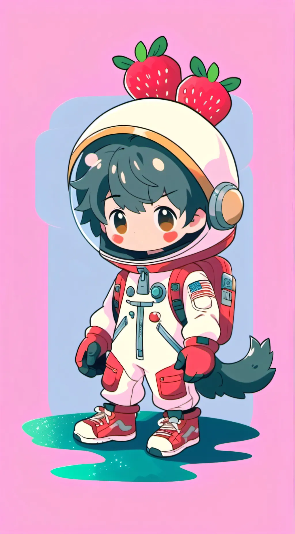 ai character: 🍓StrawBoy🐶 background