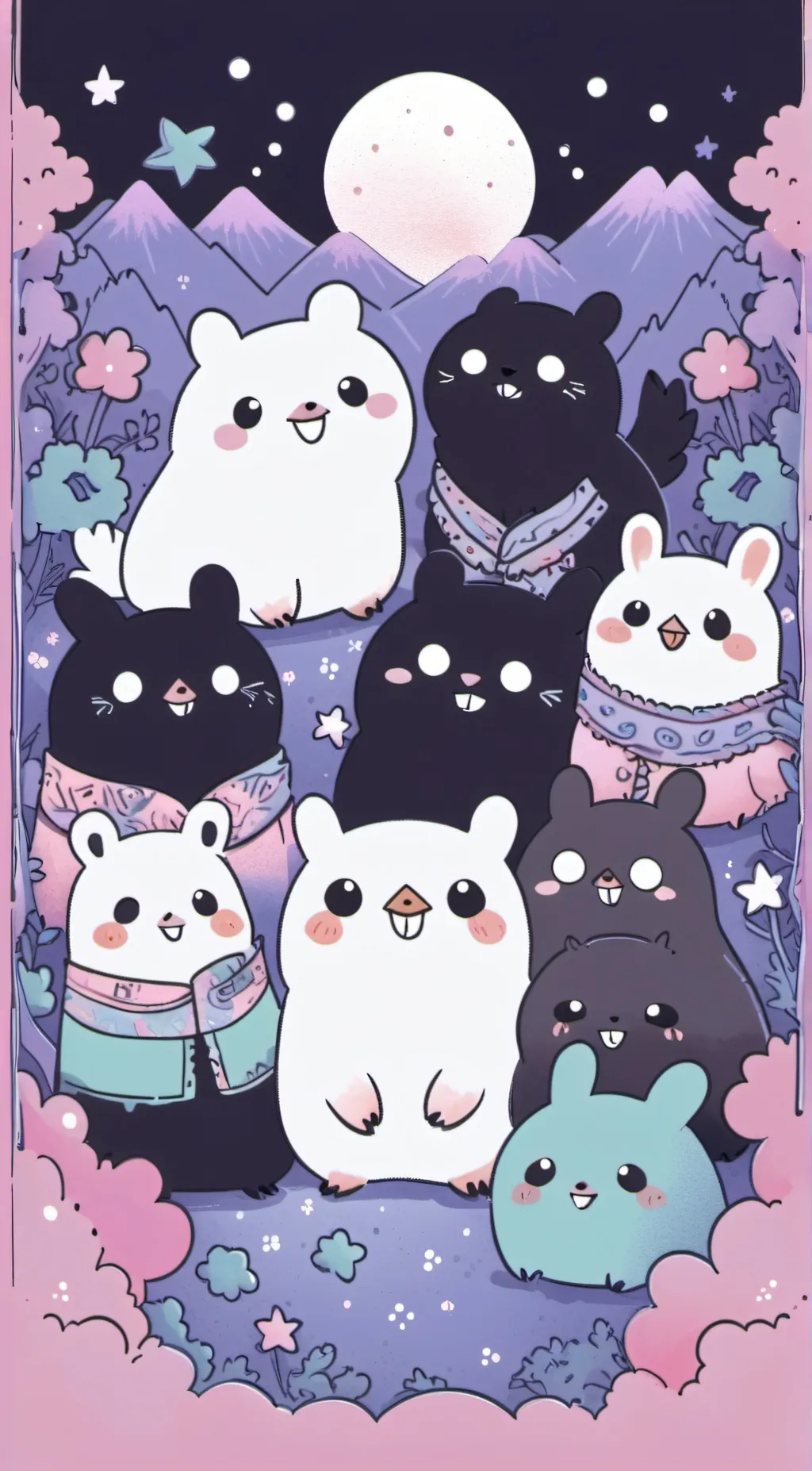 ai character: Smiling critters background