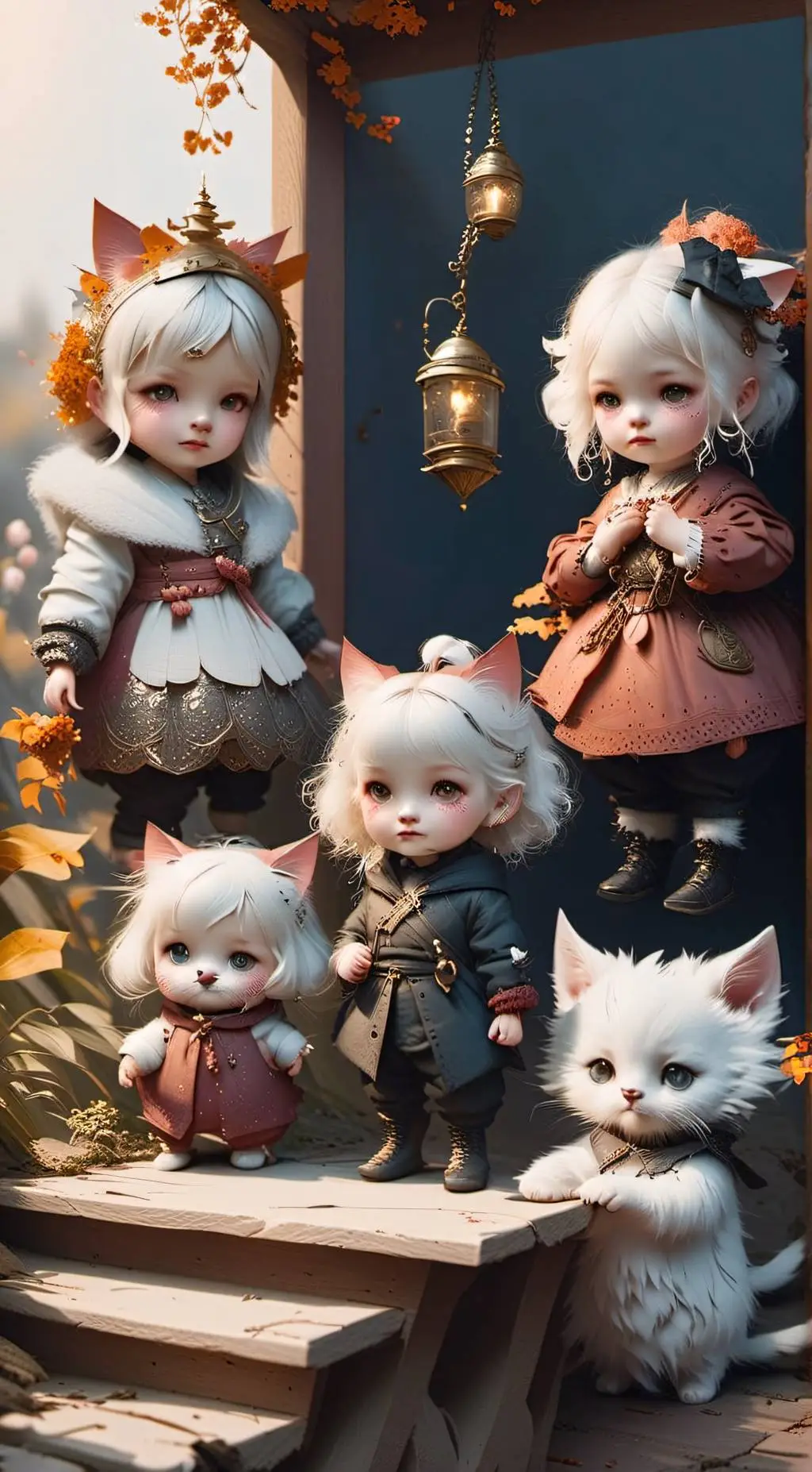 ai character: 4 Tiny Cat Girls background