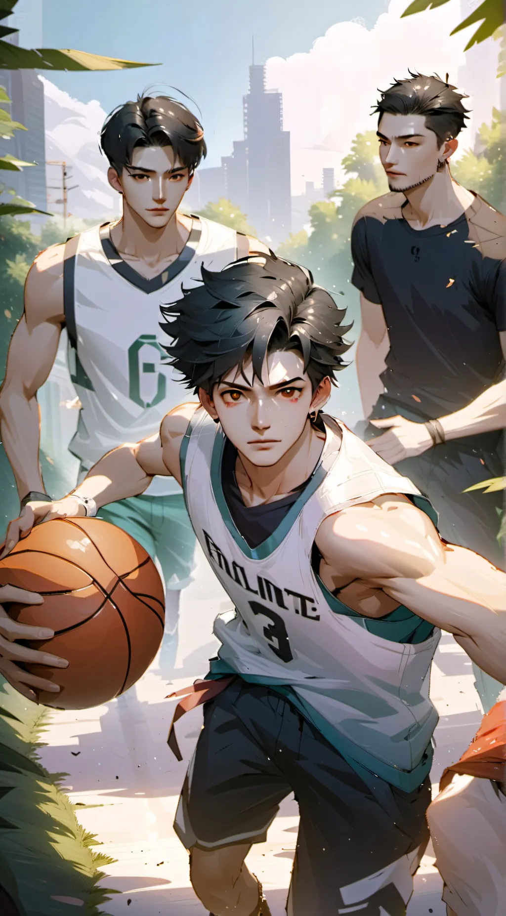 ai character: tge 3 boys  background