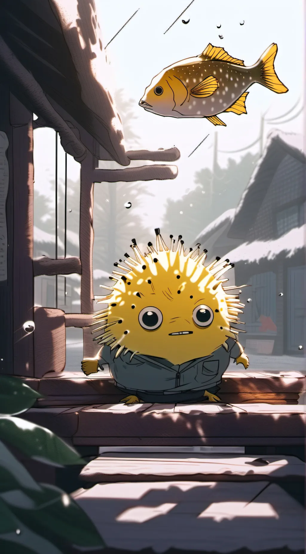 ai character: Puffer, fish meme background