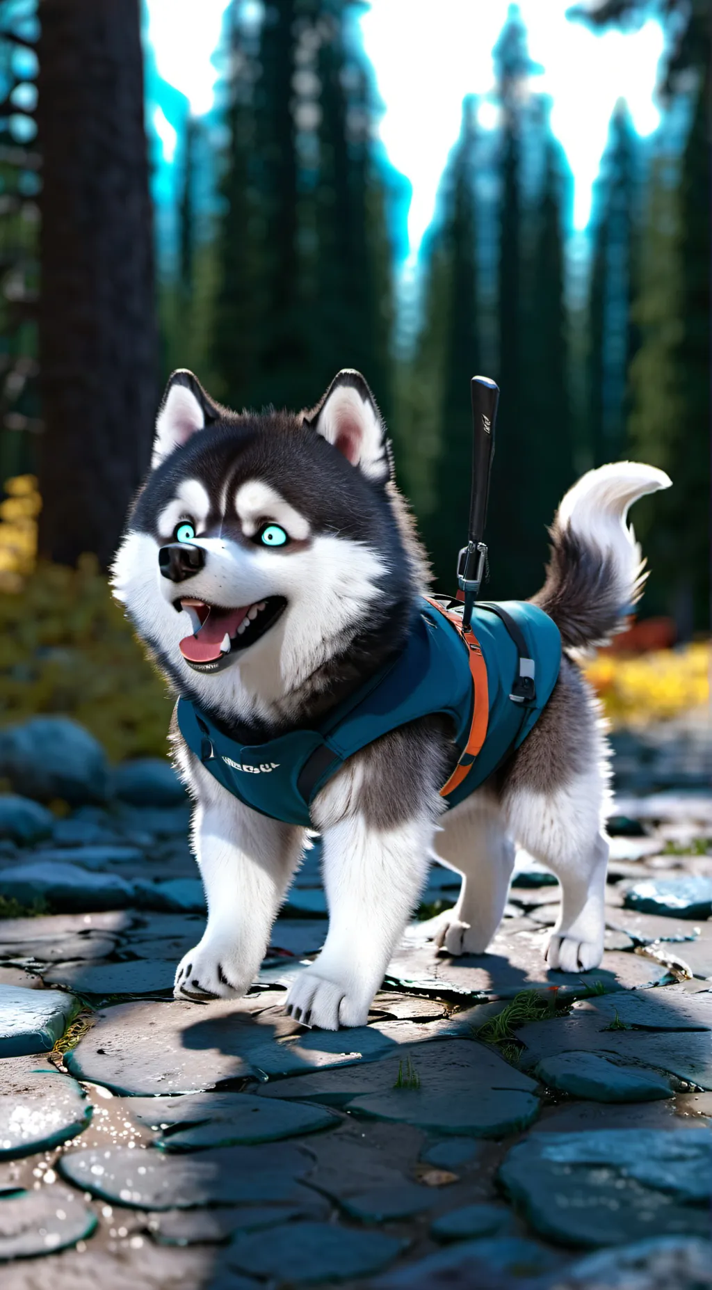 ai character: husky aventure background