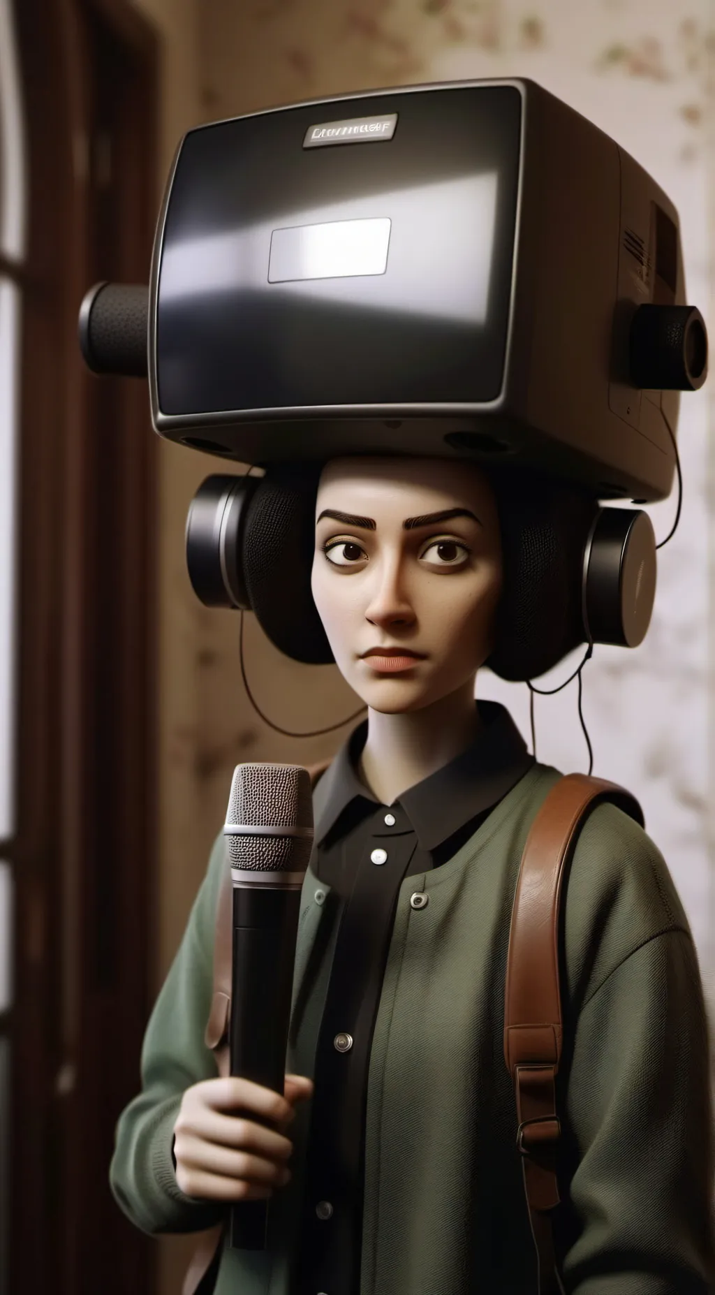 ai character: Brown cameraman  background