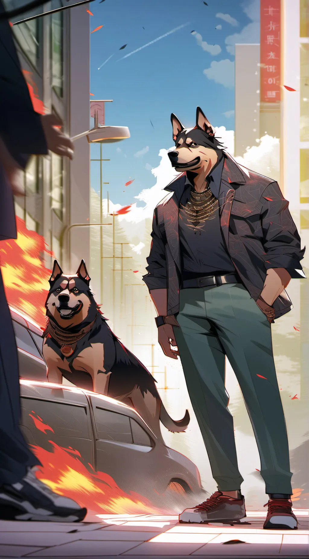 ai character: dog pound background